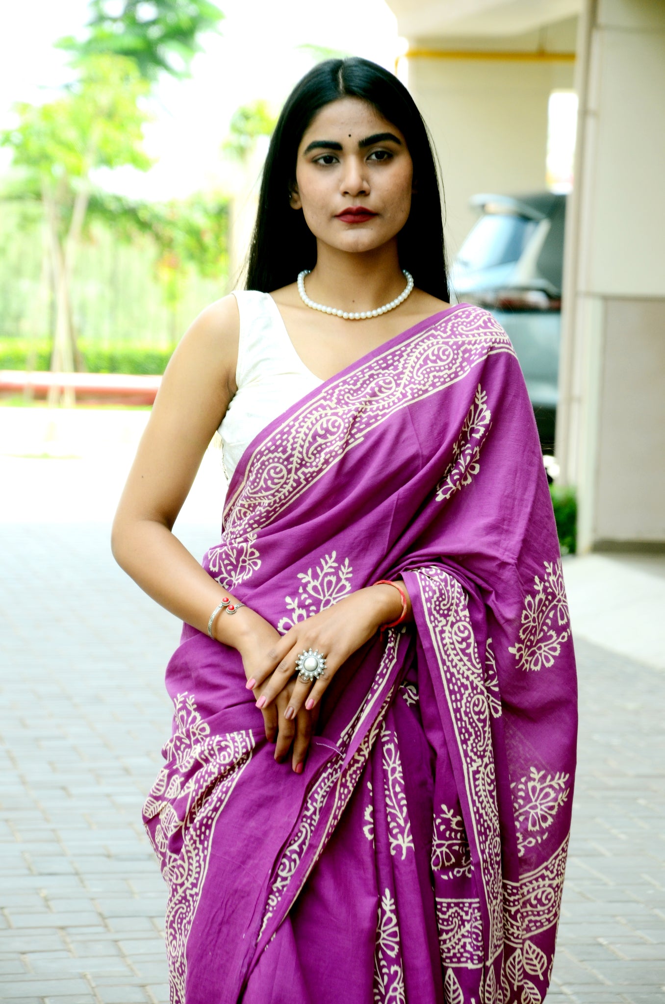 Poppins Collection - Purple Poppins Candy - Handblock Print Natural Dyed - Mulmul Cotton Saree