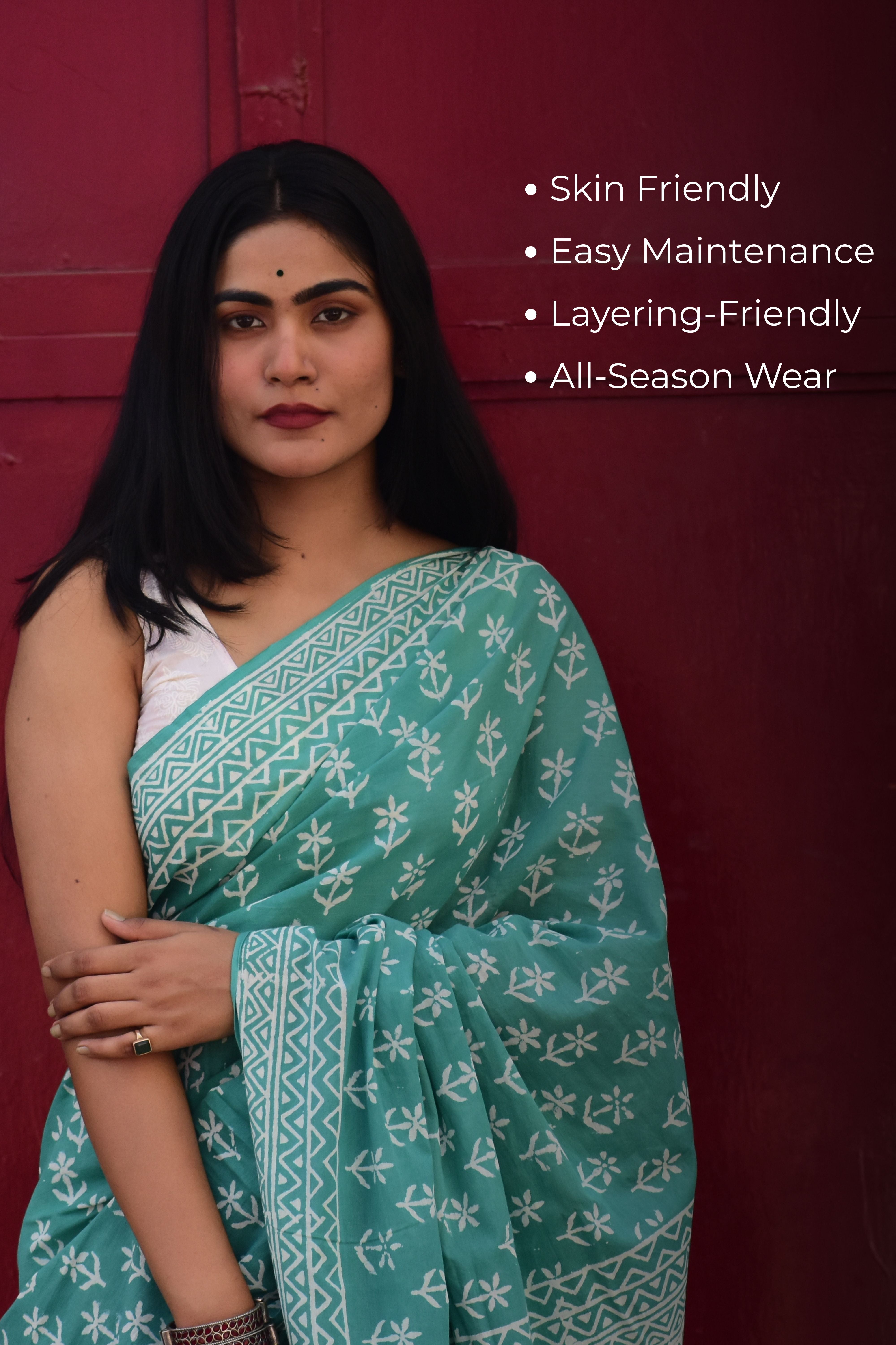 Mint-To-Be - Mulmul Cotton Block Printed Mint Green Saree