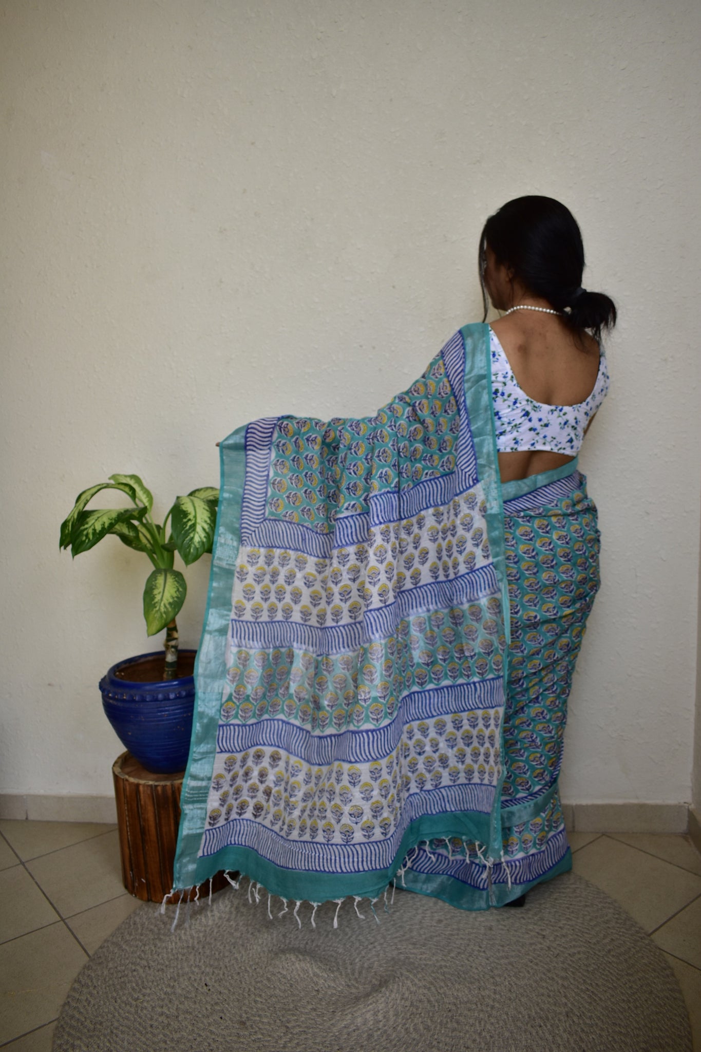 Aprajita - Handblock Print Natural Dyed - Linen Cotton Saree