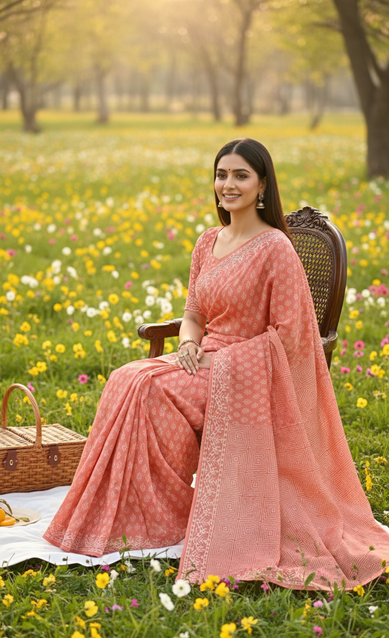 Pure cotton handblock sarees made by Jaipur artisans