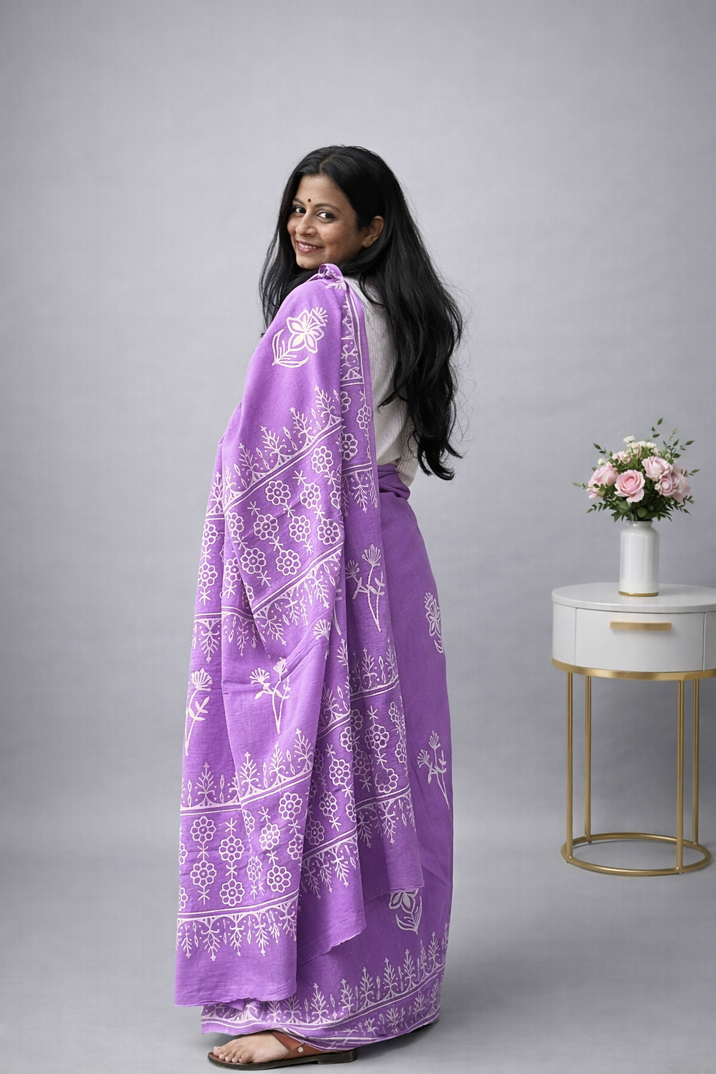 Lavender Mood - Handblock Cotton Mulmul Saree