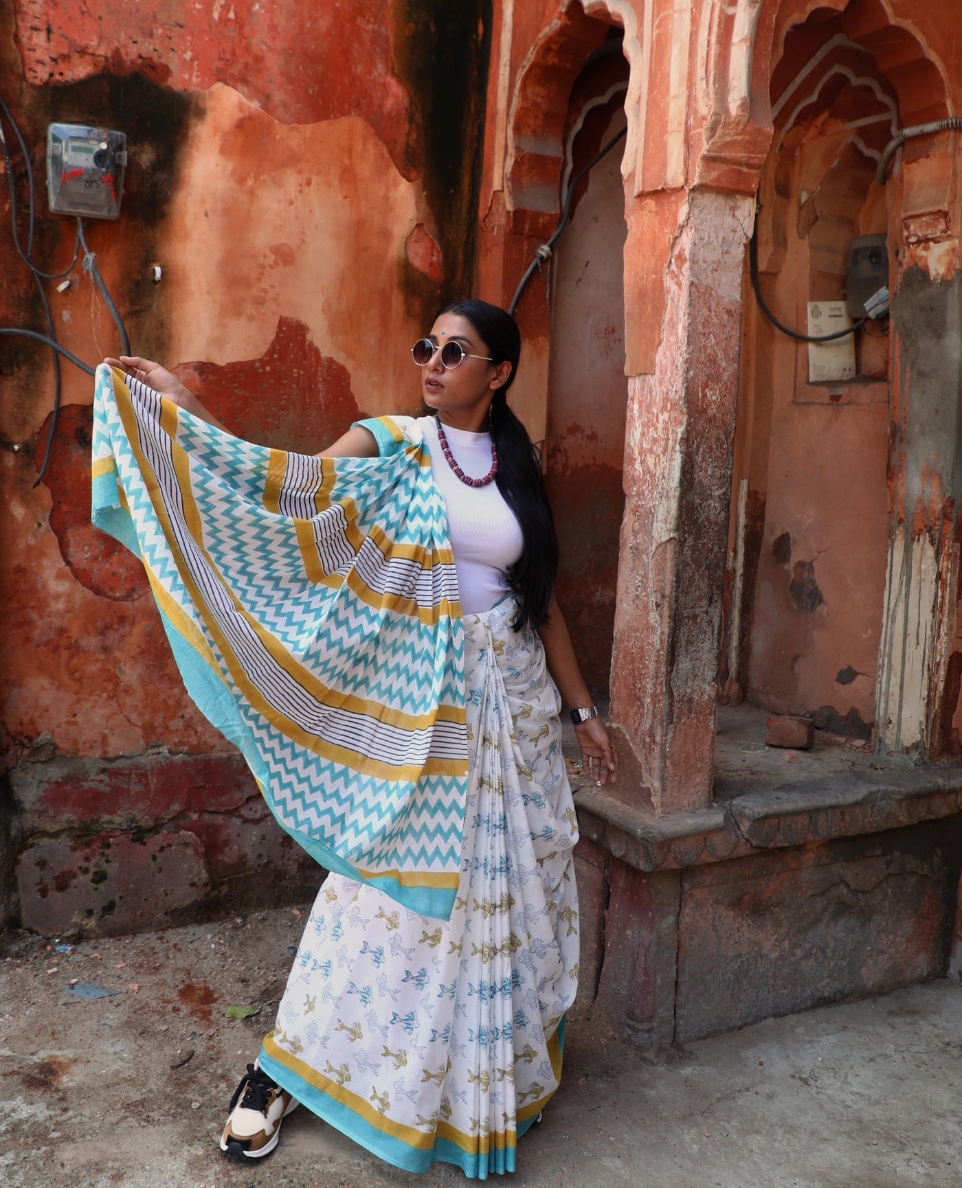 Machali Jal Ki Raani Hai & Bubble Pop- Pack Of 2 Sarees- Handblock Cotton Mulmul Sarees