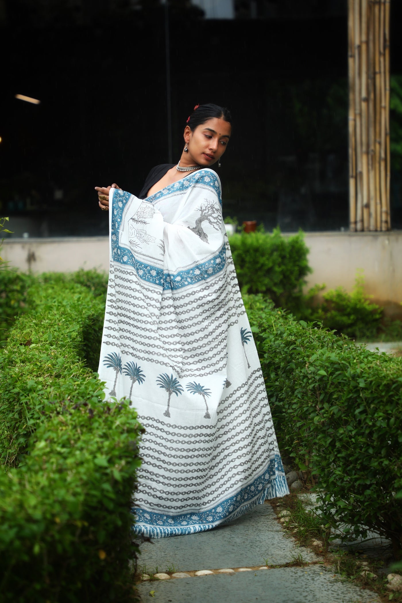 Jungle Saree & Ocean Of Love - Pack Of 2 Sarees - Handblock Cotton Mulmul Sarees