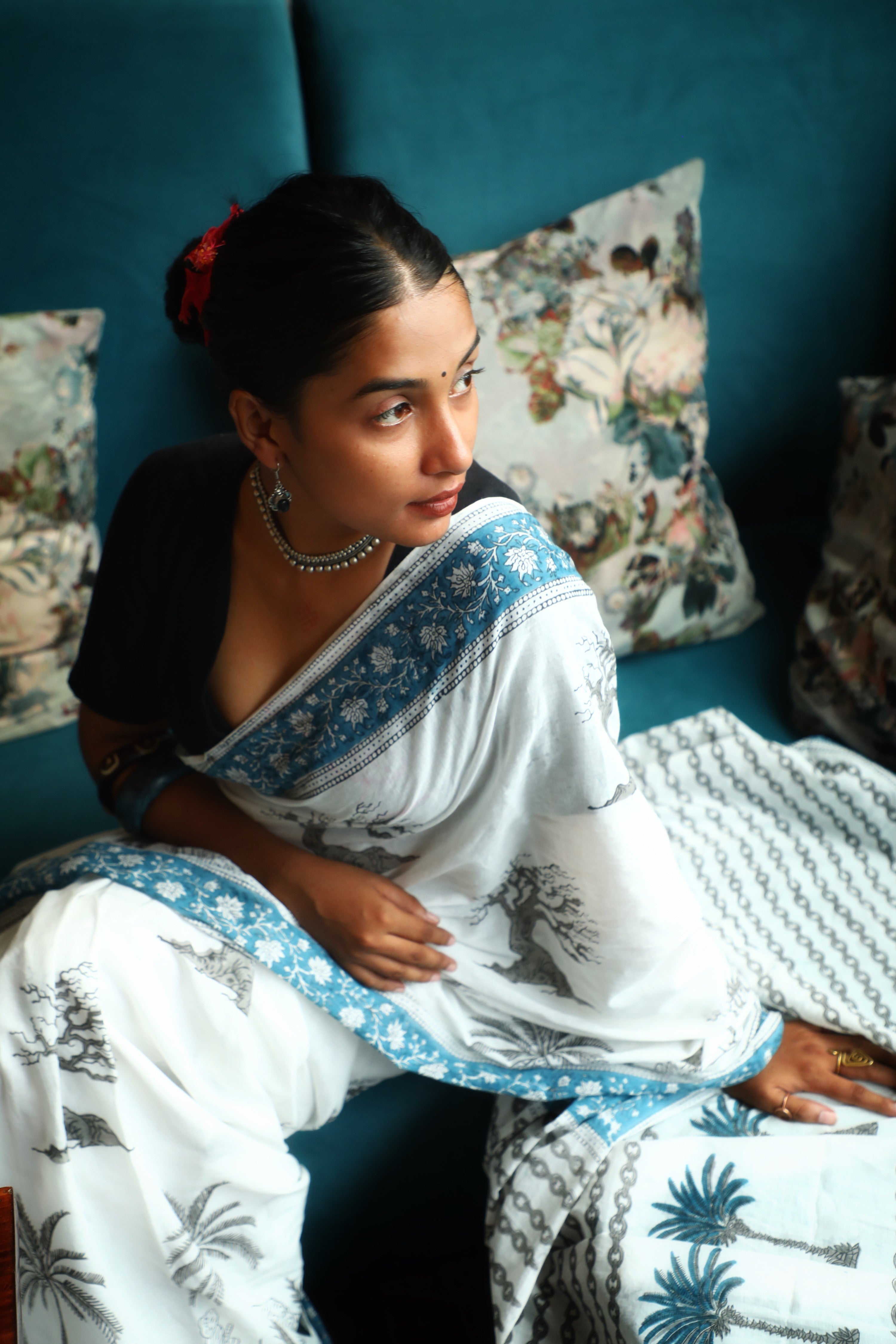 Jungle Saree - Handblock Cotton Mulmul Saree