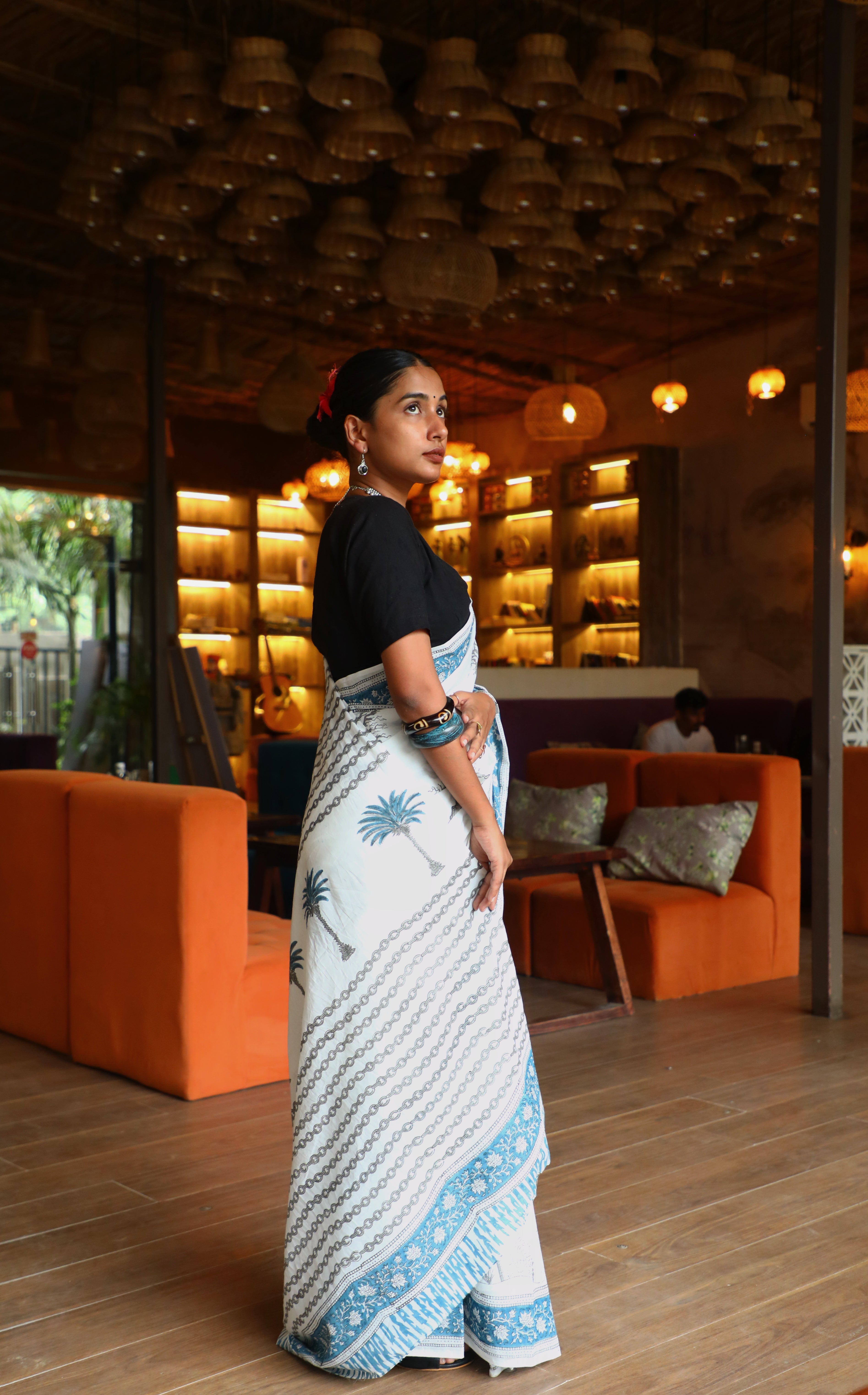 Jungle Saree - Handblock Cotton Mulmul Saree