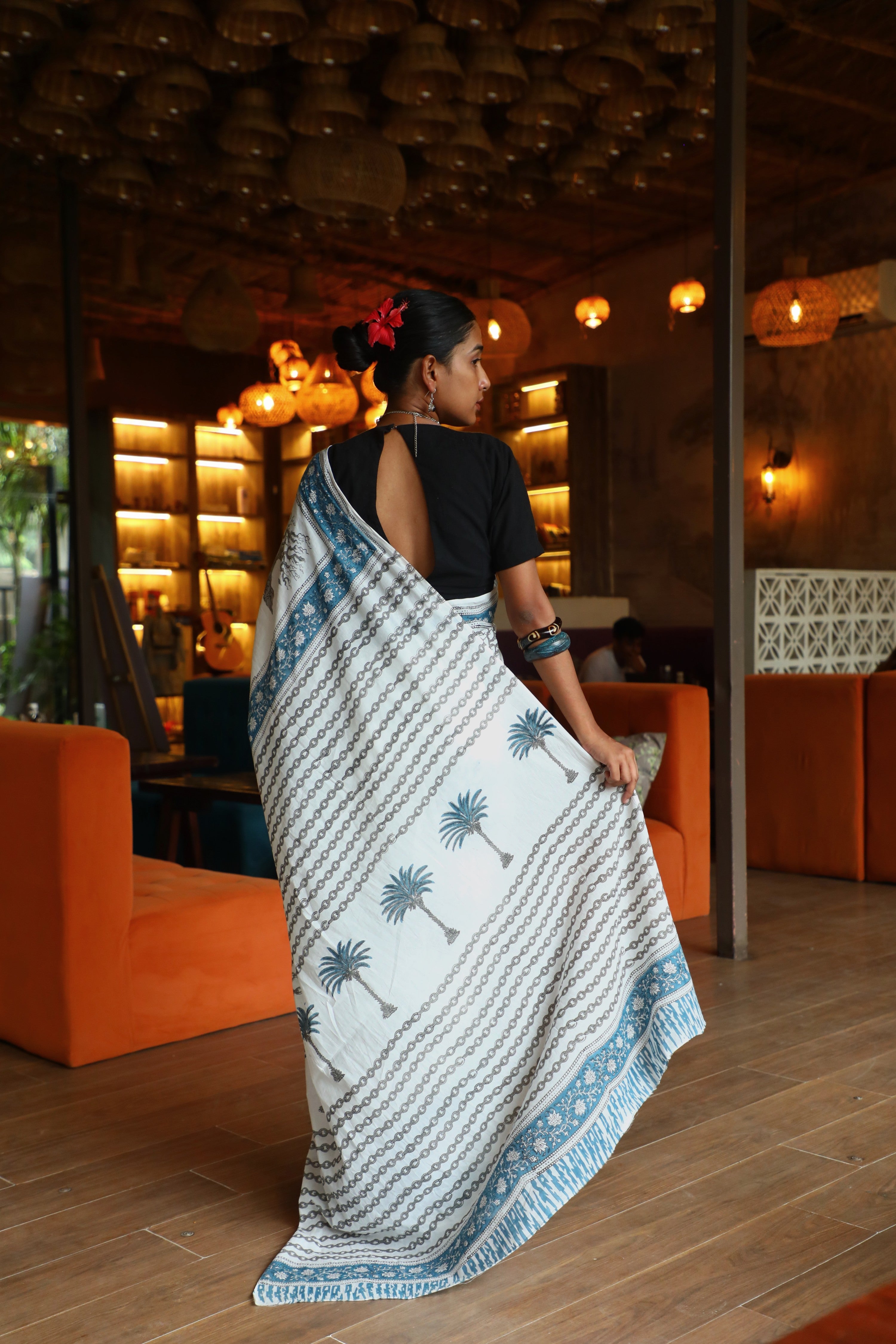 Jungle Saree - Handblock Cotton Mulmul Saree