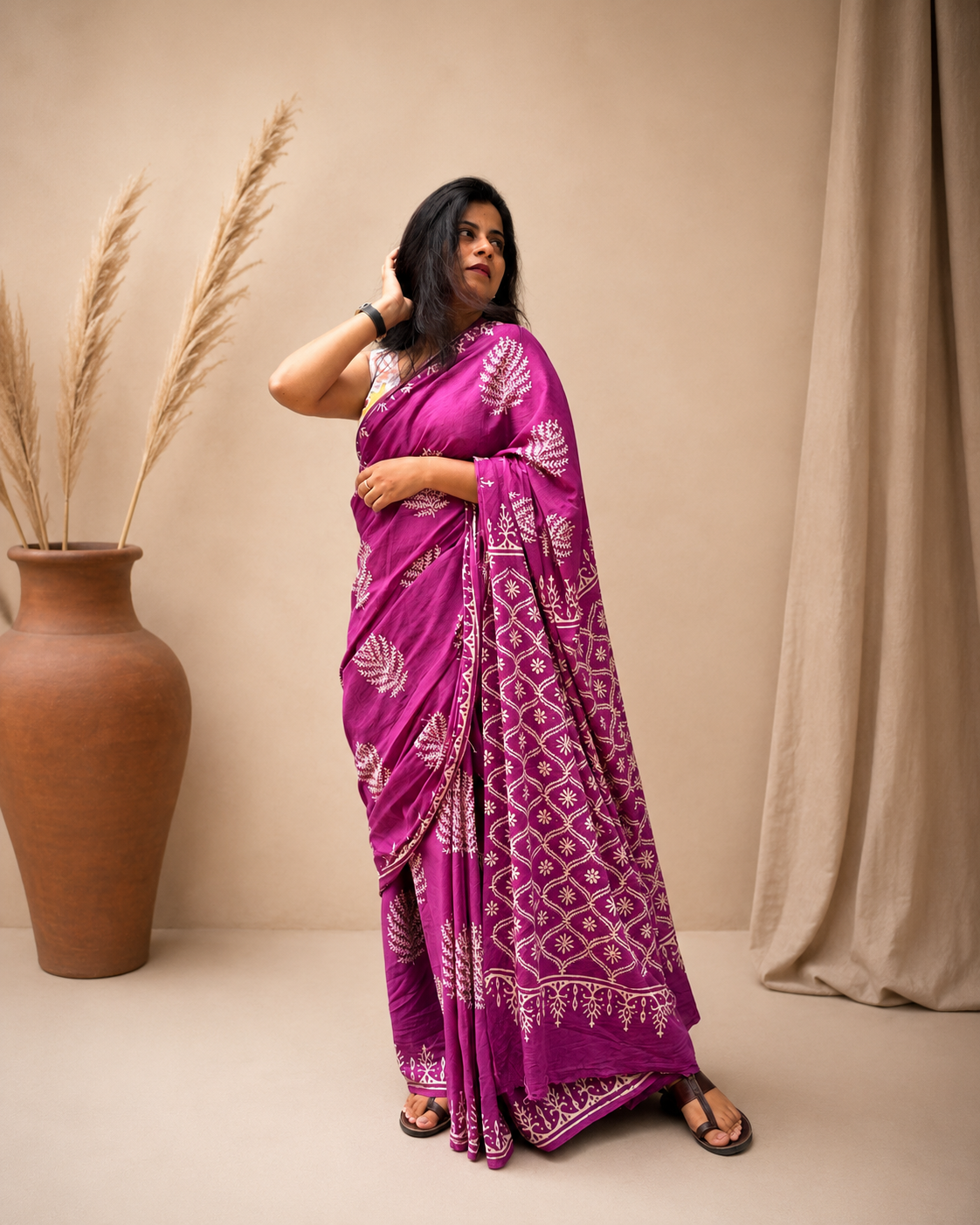 Pankhuri - Handblock Mulmul Cotton Saree