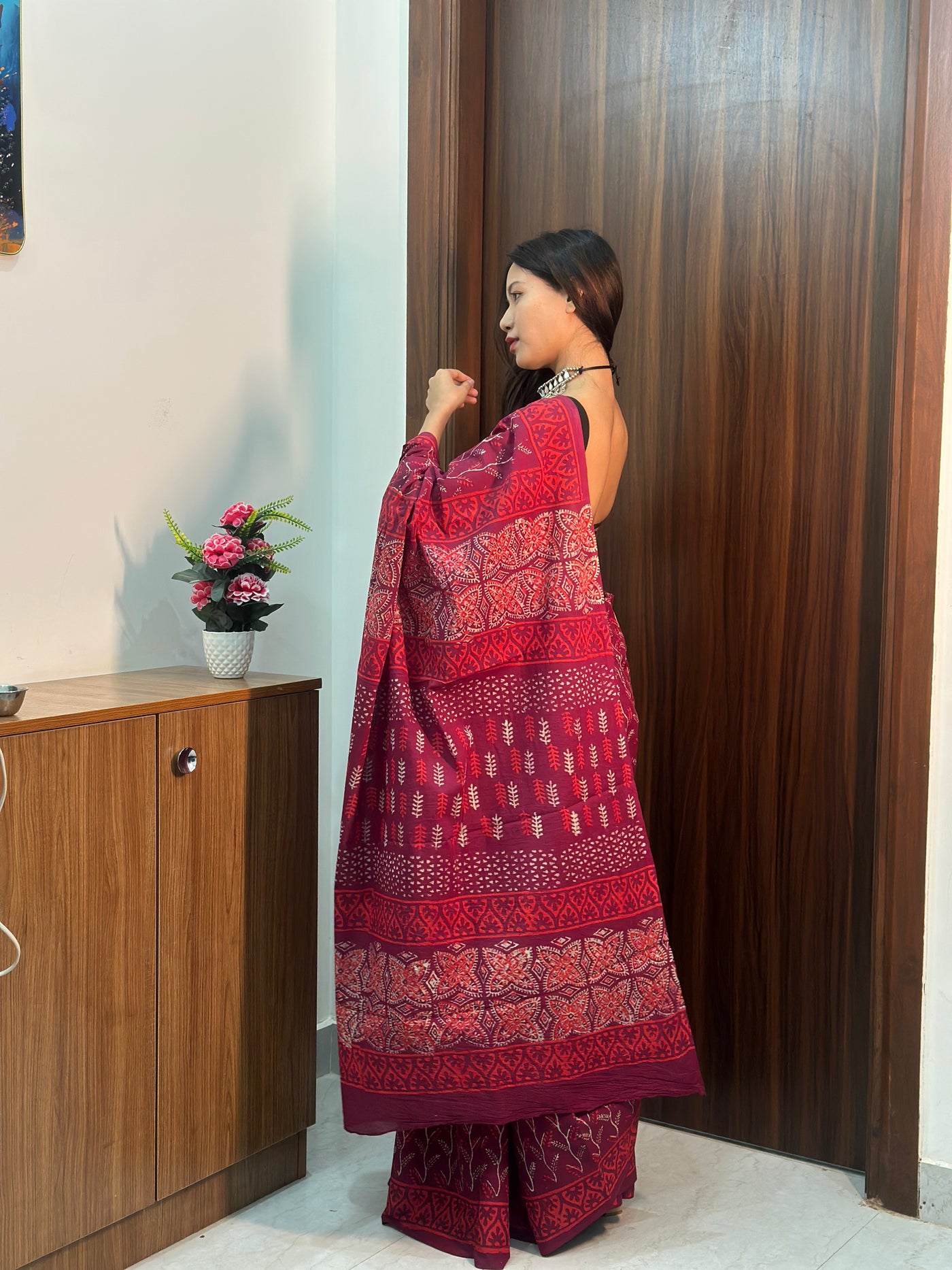 Mulberry Magic – Floral Mulmul Handblock Saree