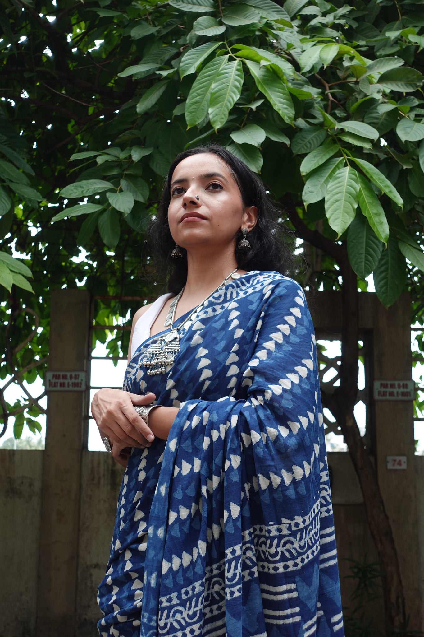 Indigo Series - Handblock Dabu in Natural Dyes - Cotton Mulmul Saree