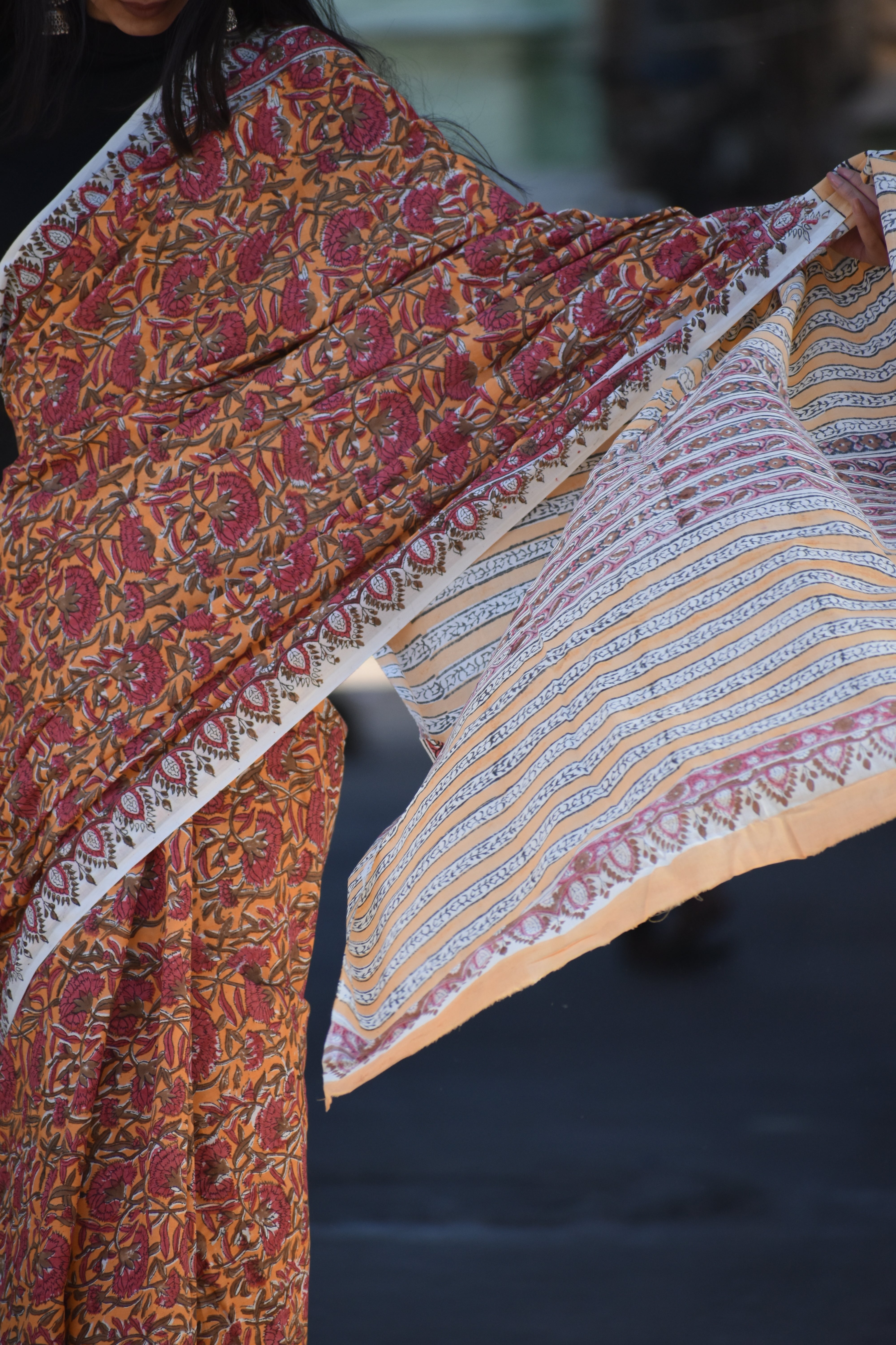 Peeli Dhoop - Sun-Kissed Elegance - Handblock Print Natural Dyed - Mulmul Cotton Saree