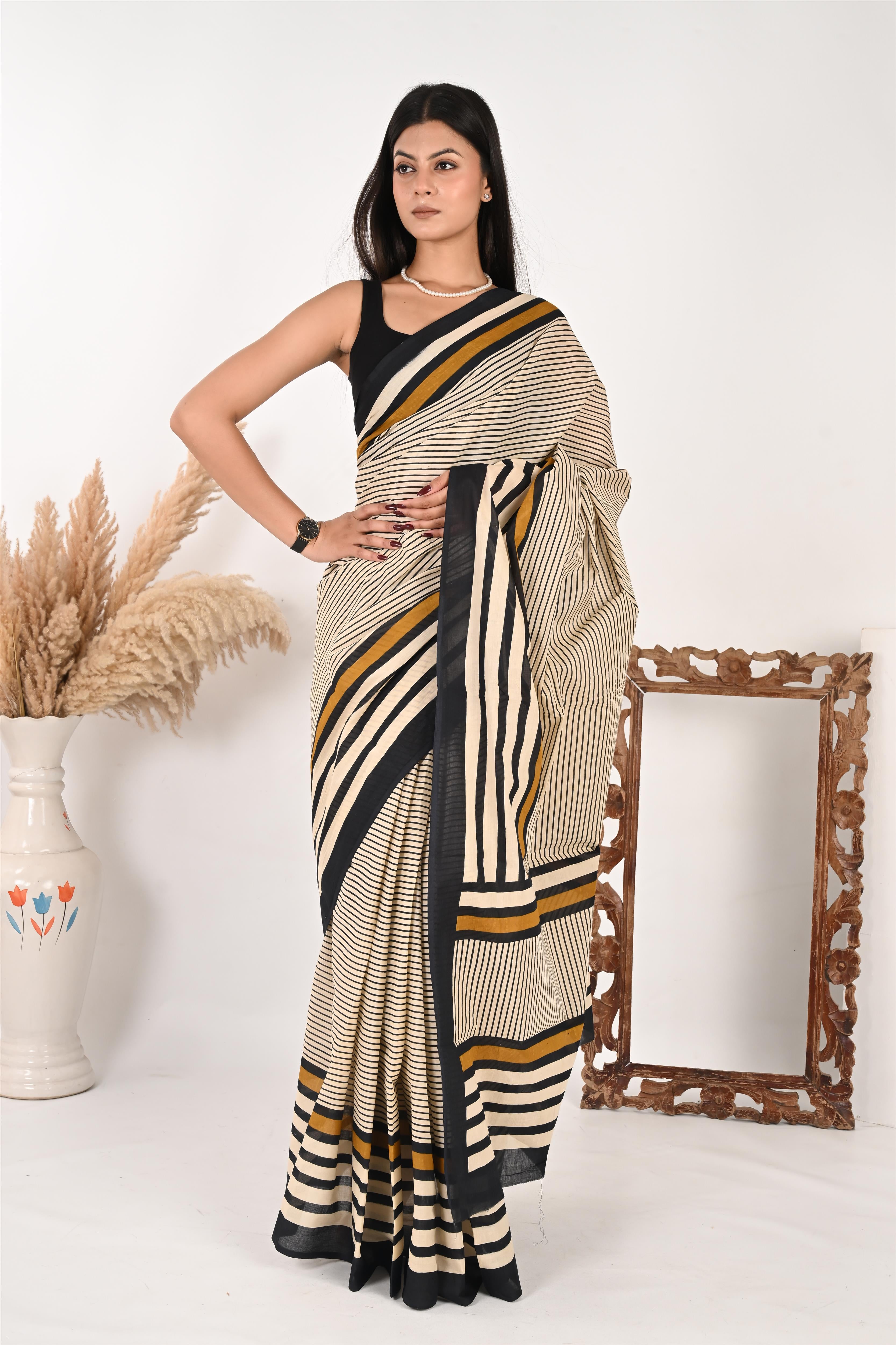 Conference Queen - Handblock Print Natural Dyed - Mulmul Cotton Saree