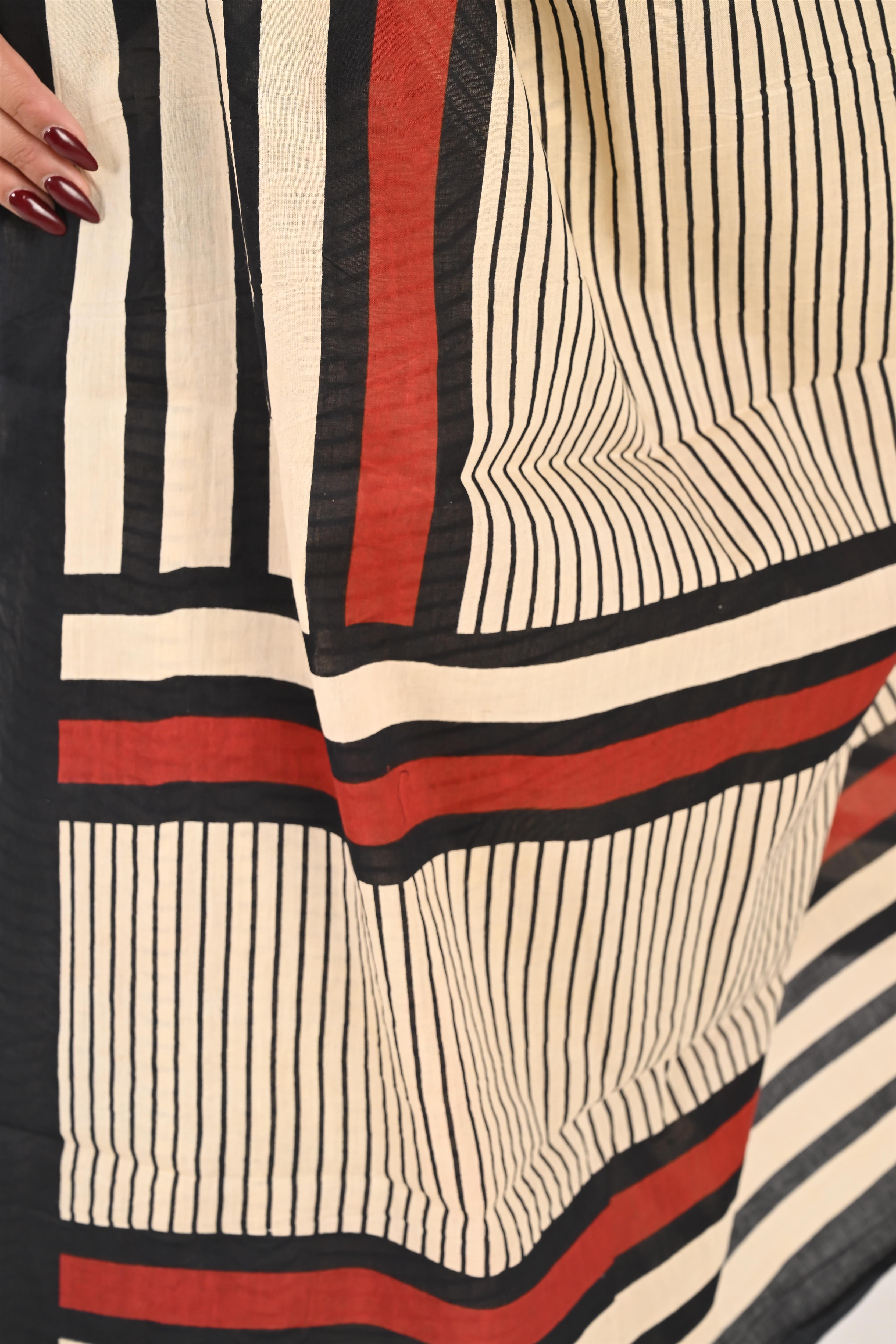 Endless Timesheet - Handblock Print Natural Dyed - Mulmul Cotton Saree