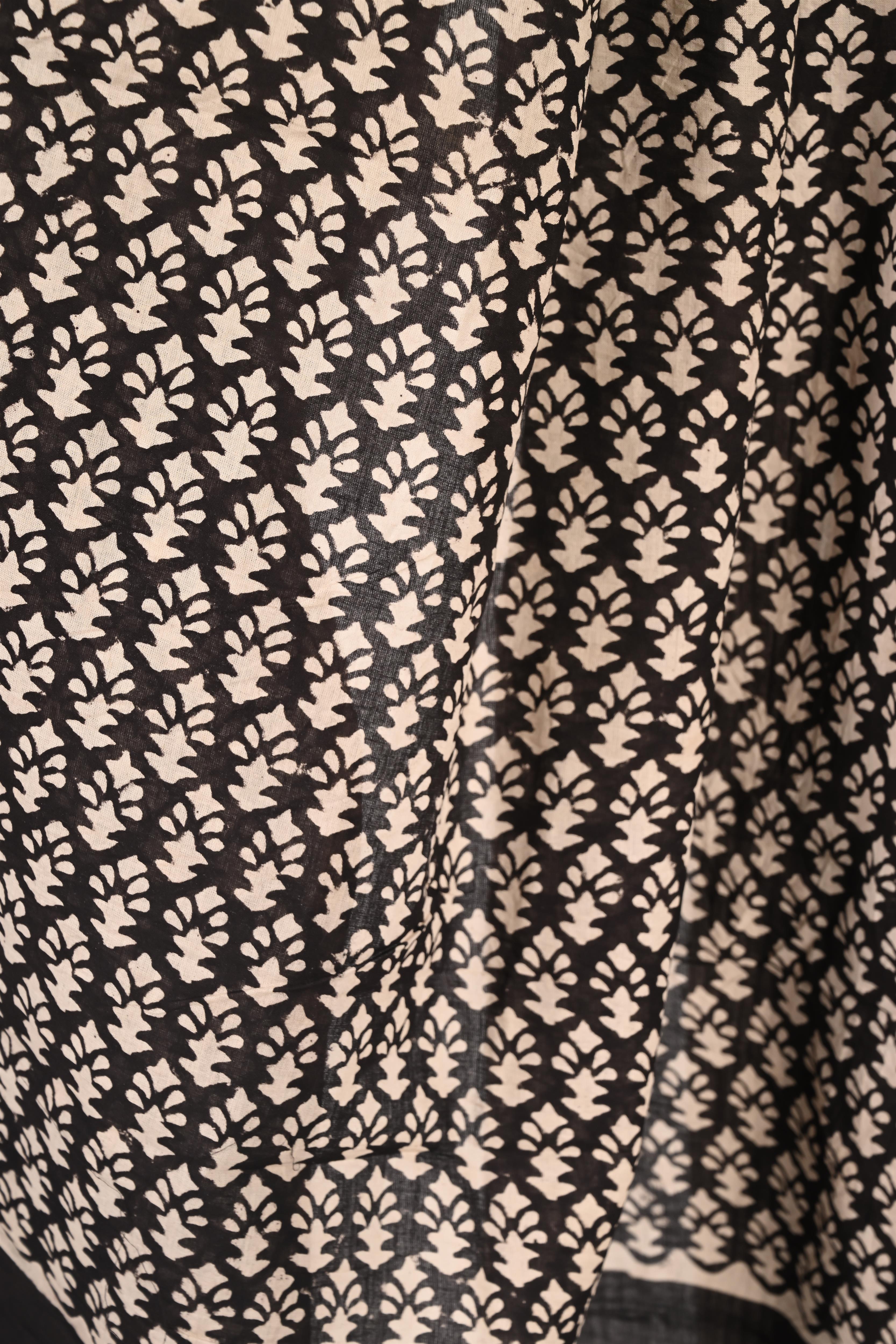 Boardroom Game - Handblock Print Natural Dyed - Mulmul Cotton Saree