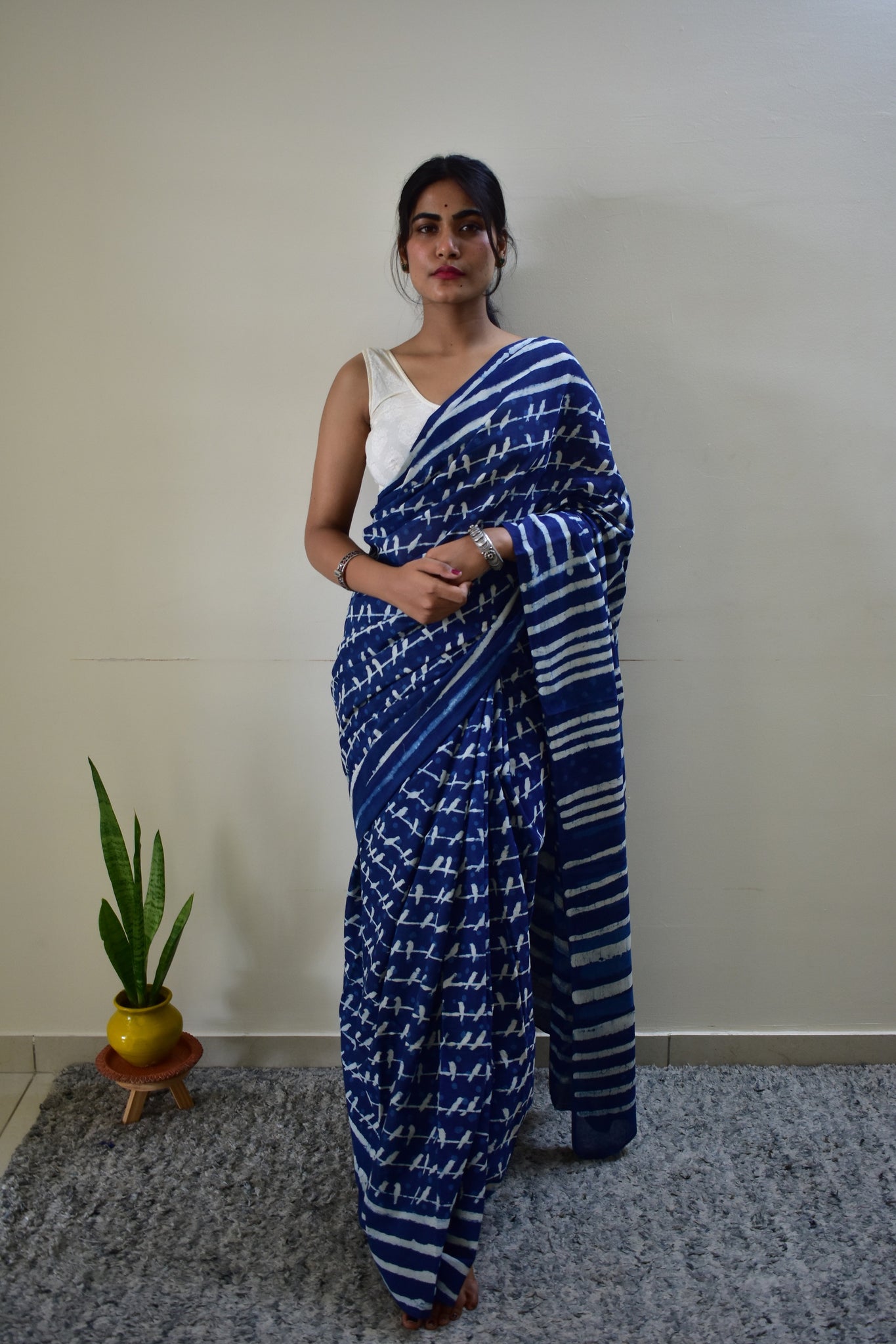 Indigo Blue Handblock Printed Cotton Skirt for Women – Long Flared Ethnic Skirt with Leaf Motifs and Golden Border main image 1