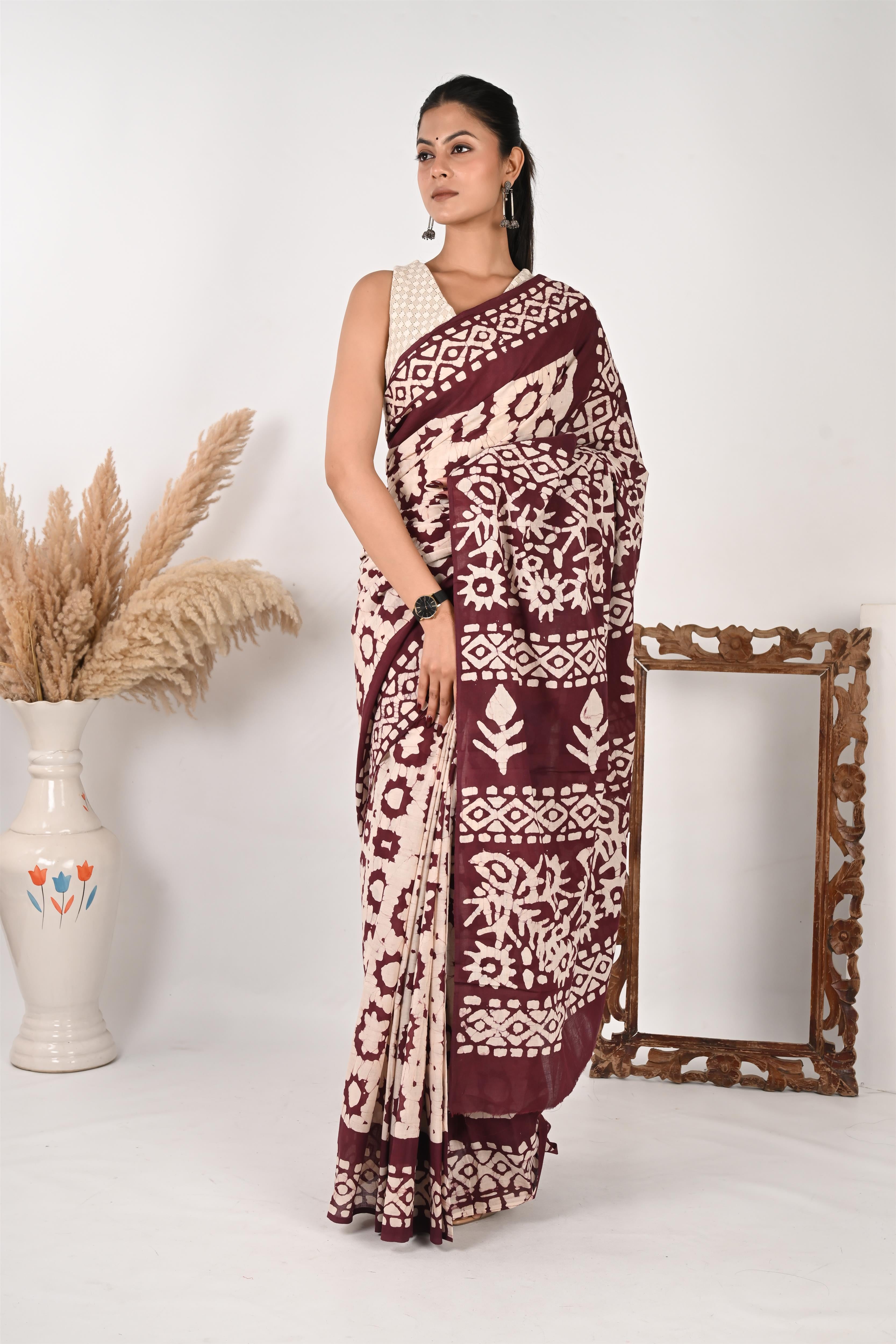 PPT(Pretty Perfect Timeless) - Batik Handblock Print Natural Dyed - Mulmul Cotton Saree