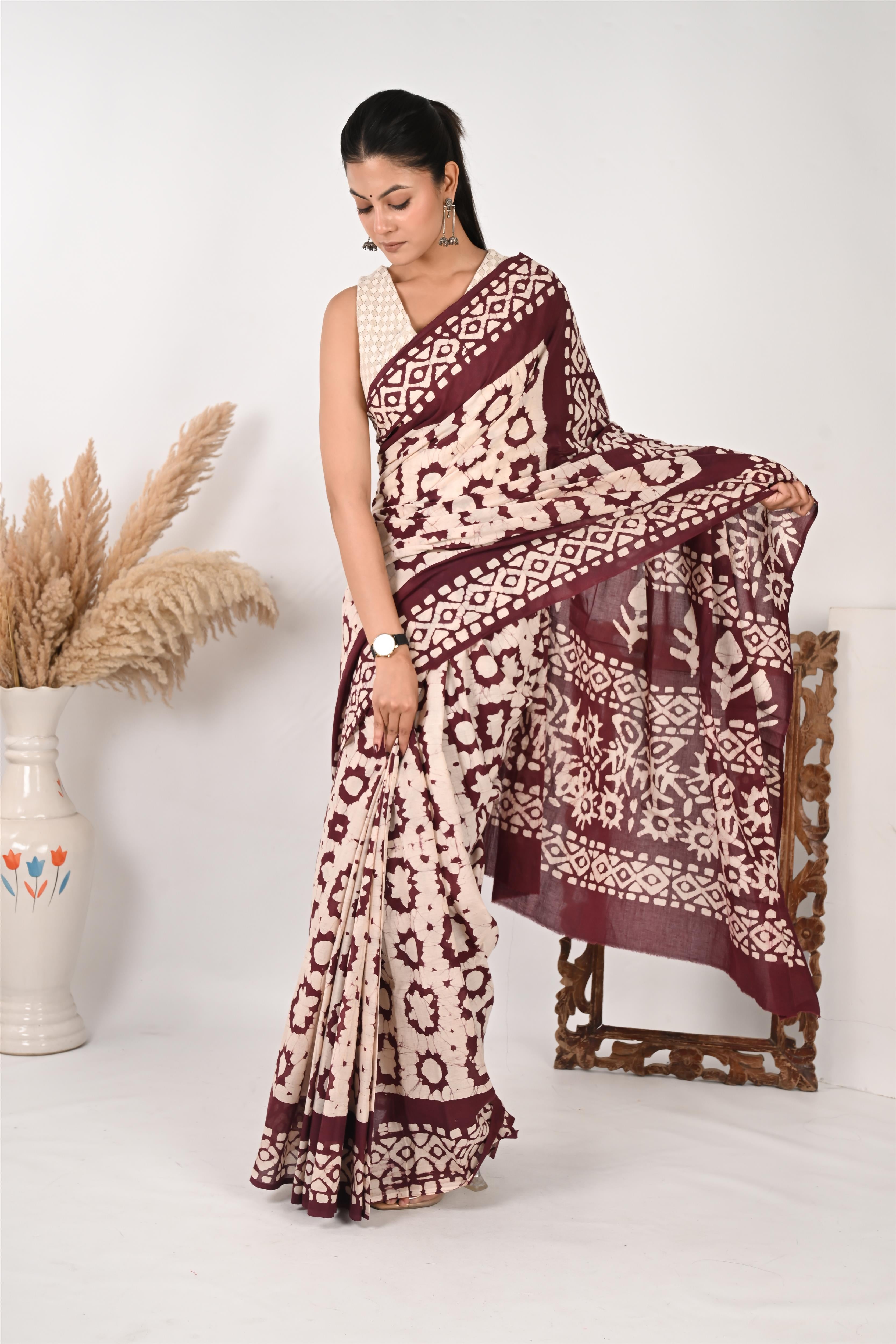 PPT(Pretty Perfect Timeless) - Batik Handblock Print Natural Dyed - Mulmul Cotton Saree