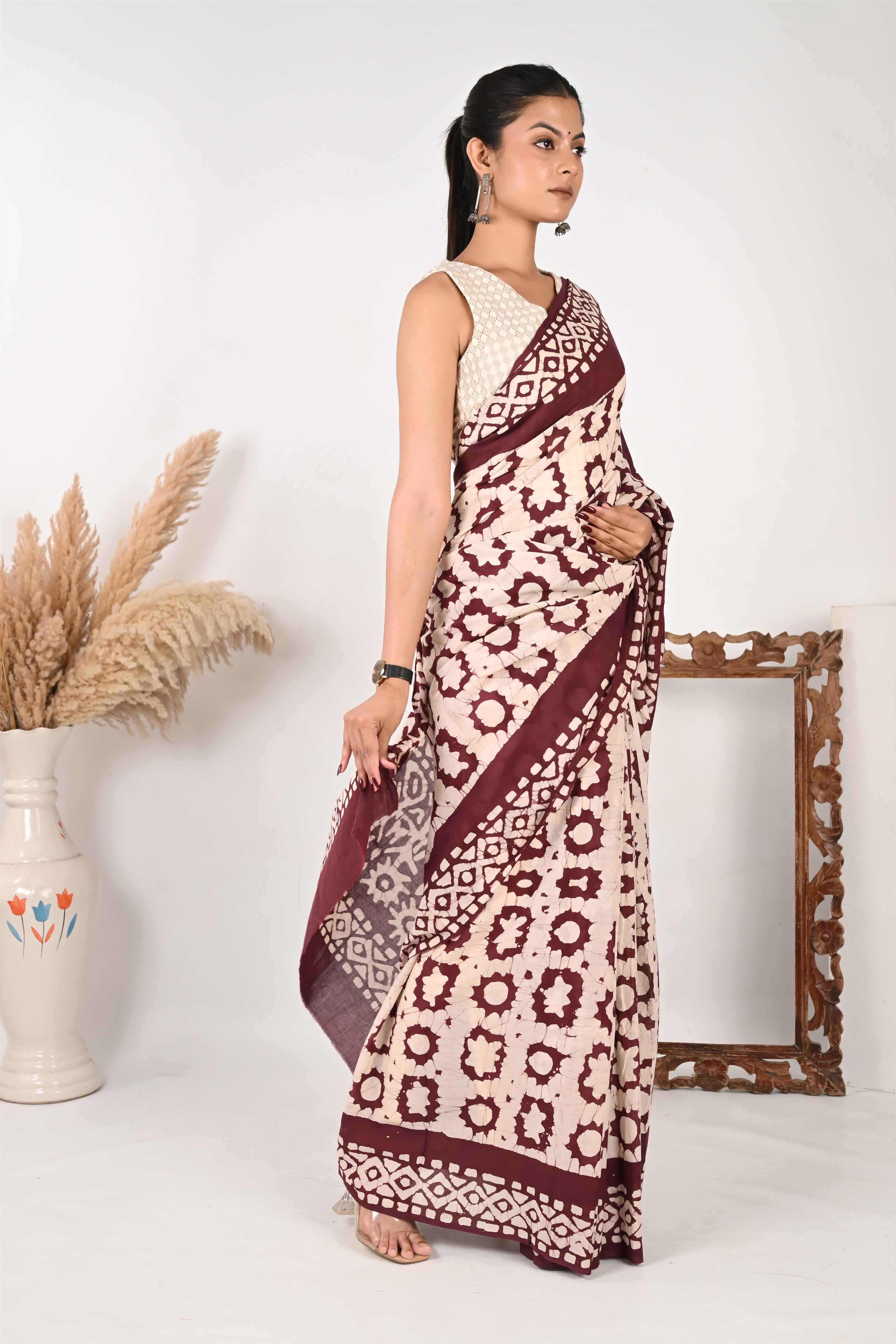 PPT(Pretty Perfect Timeless) - Batik Handblock Print Natural Dyed - Mulmul Cotton Saree