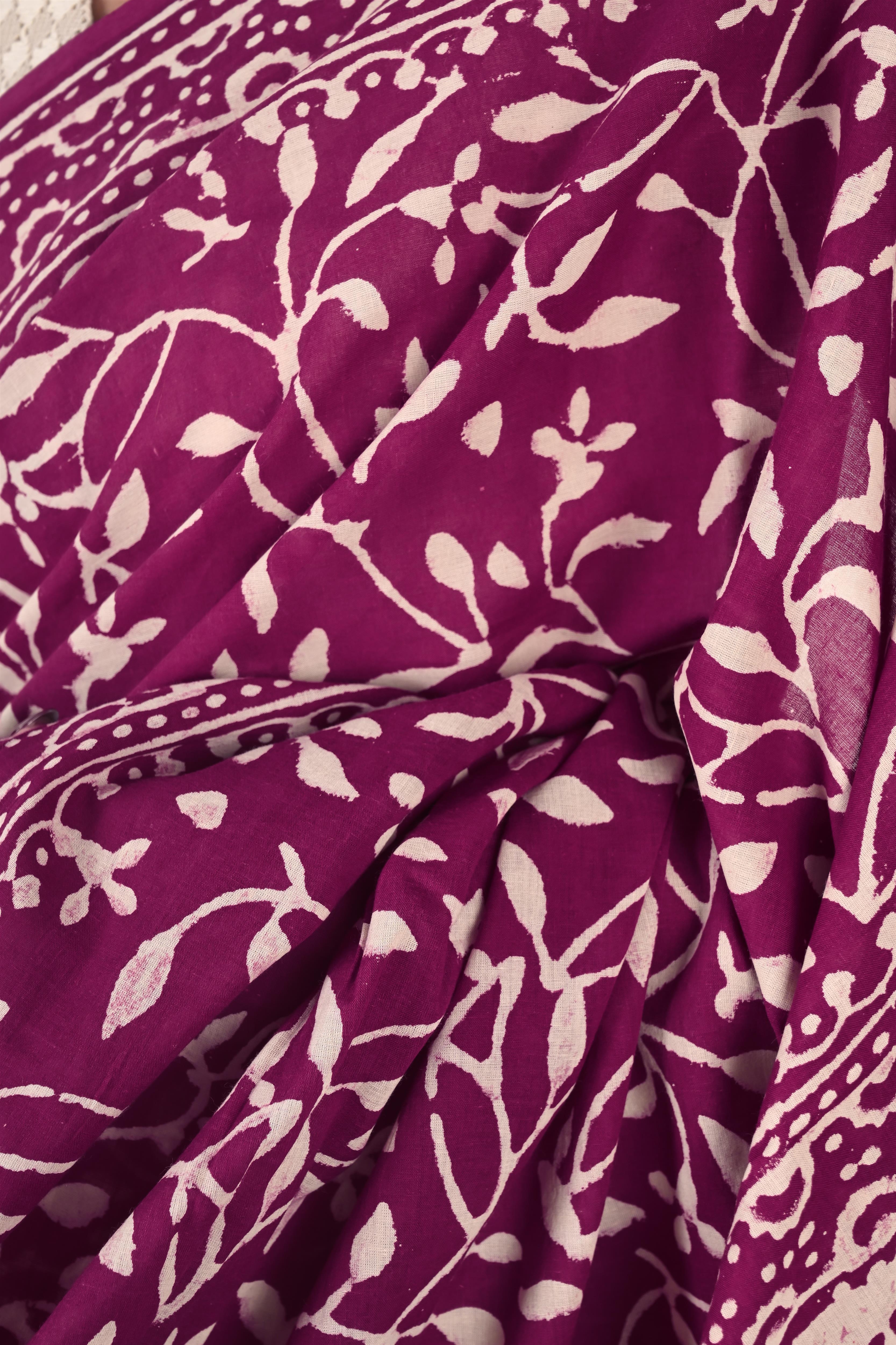 HR (Her Role) - Handblock Print Natural Dyed - Mulmul Cotton Saree