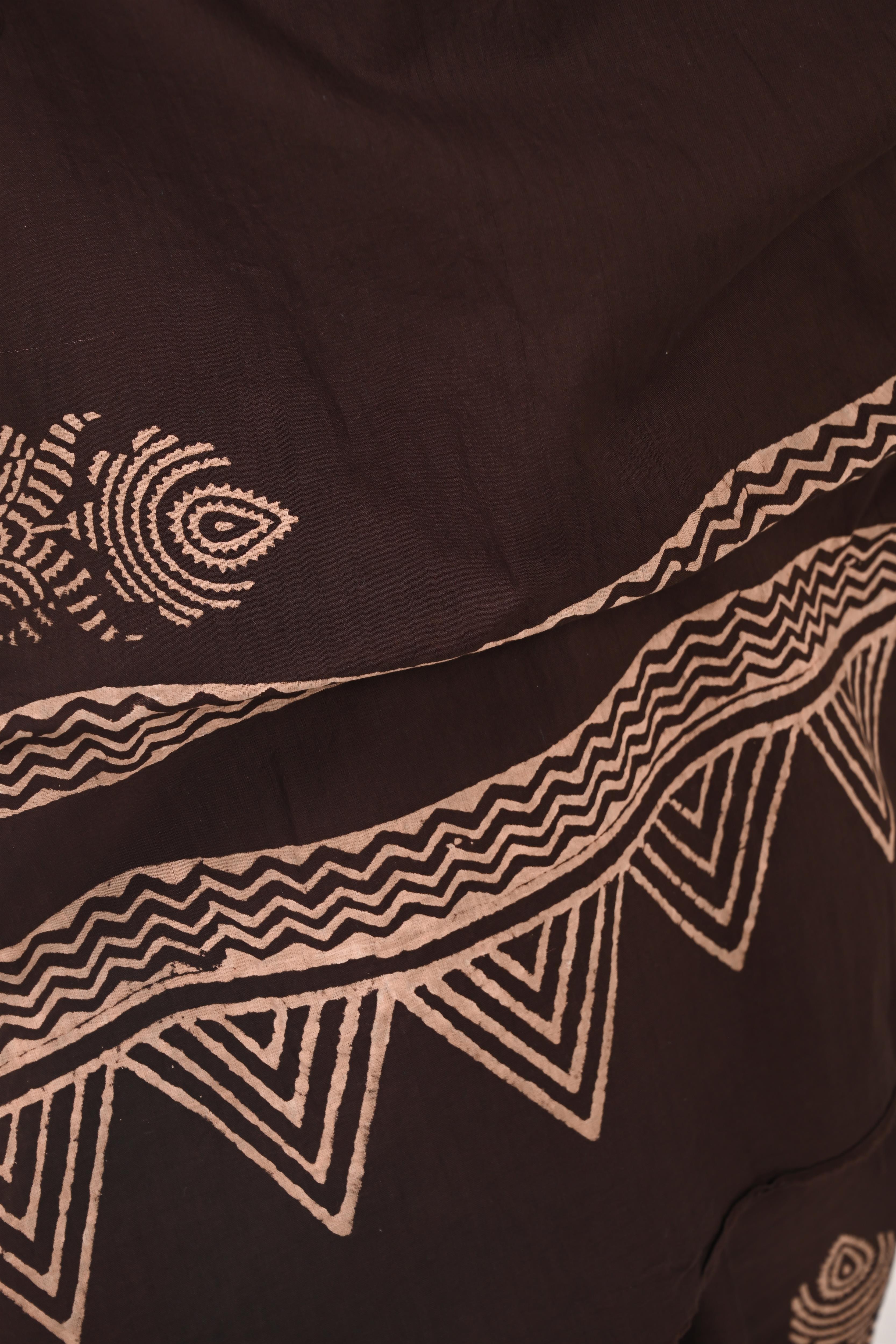 Tea Break - Handblock Print Natural Dyed - Mulmul Cotton Saree