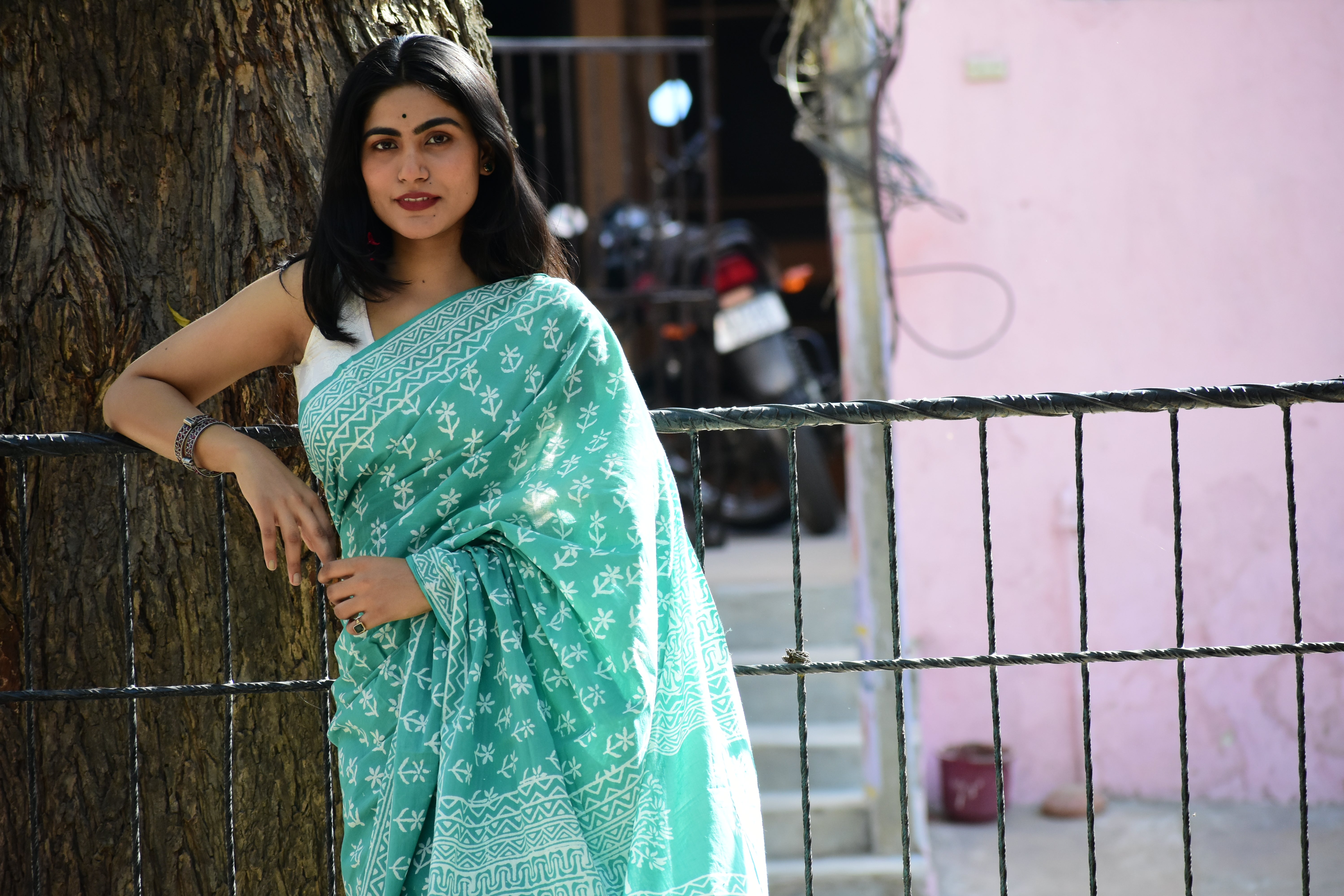 Mint-To-Be - Mulmul Cotton Block Printed Mint Green Saree