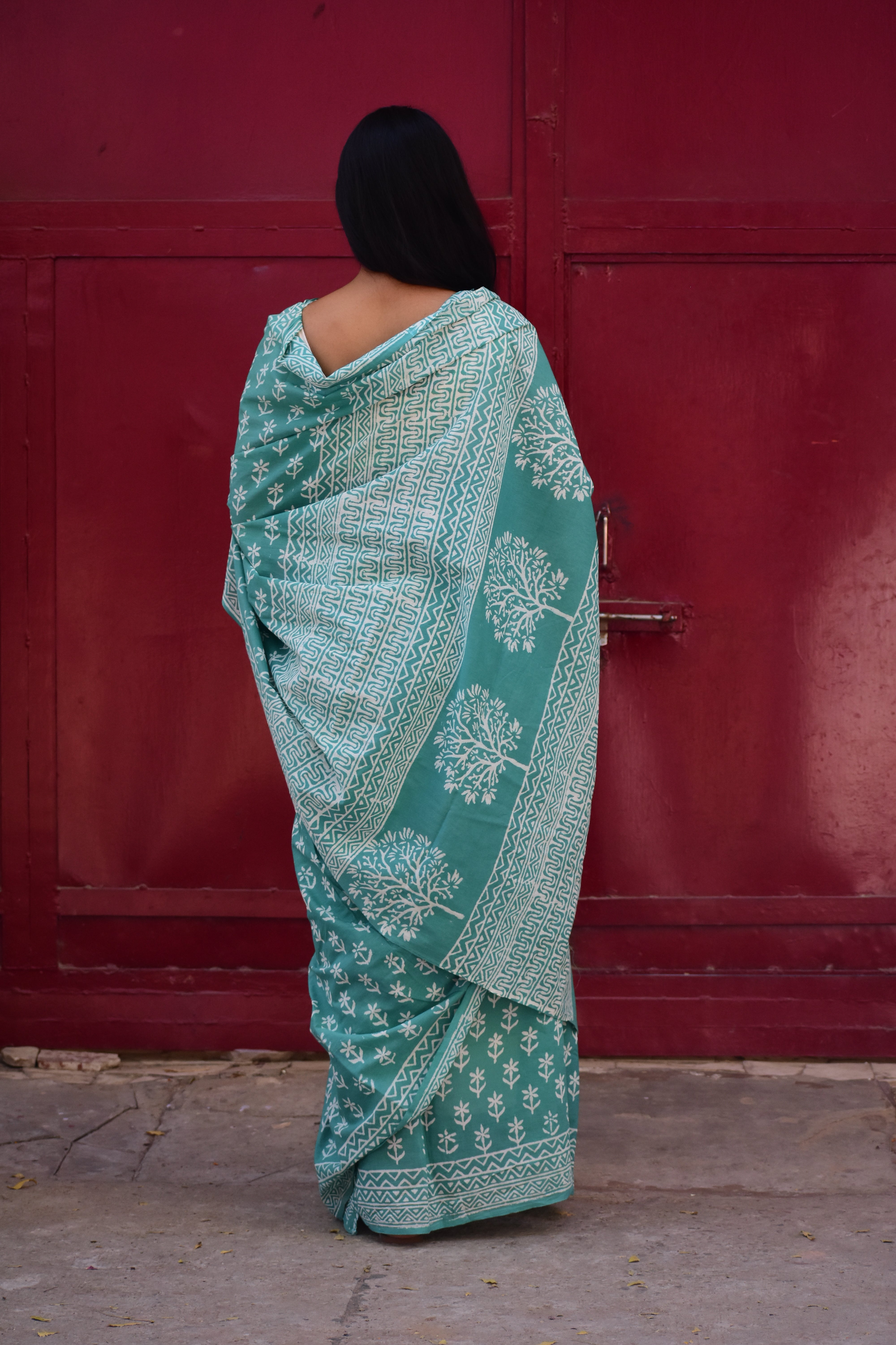 Mint-To-Be - Mulmul Cotton Block Printed Mint Green Saree