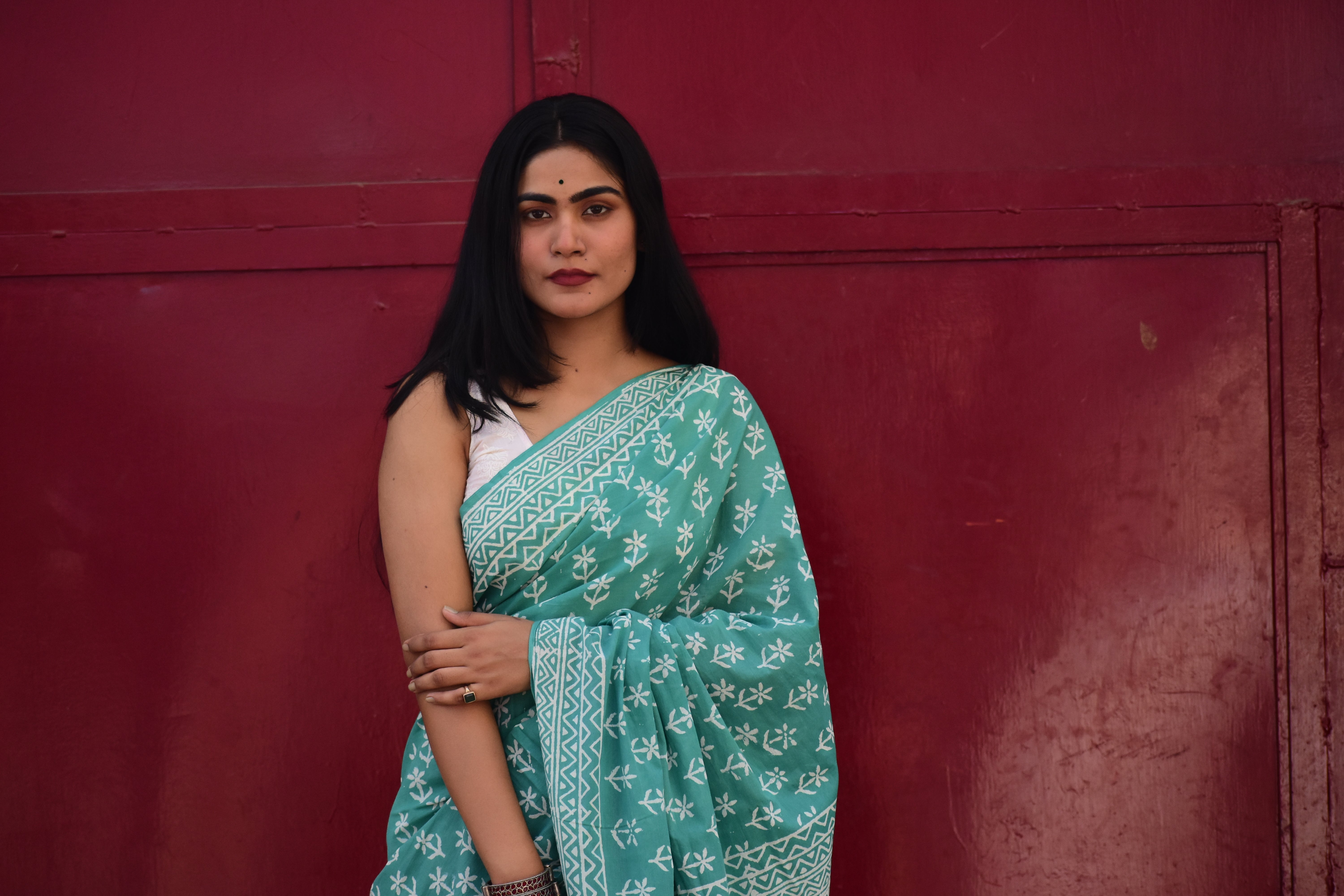 Mint-To-Be - Mulmul Cotton Block Printed Mint Green Saree
