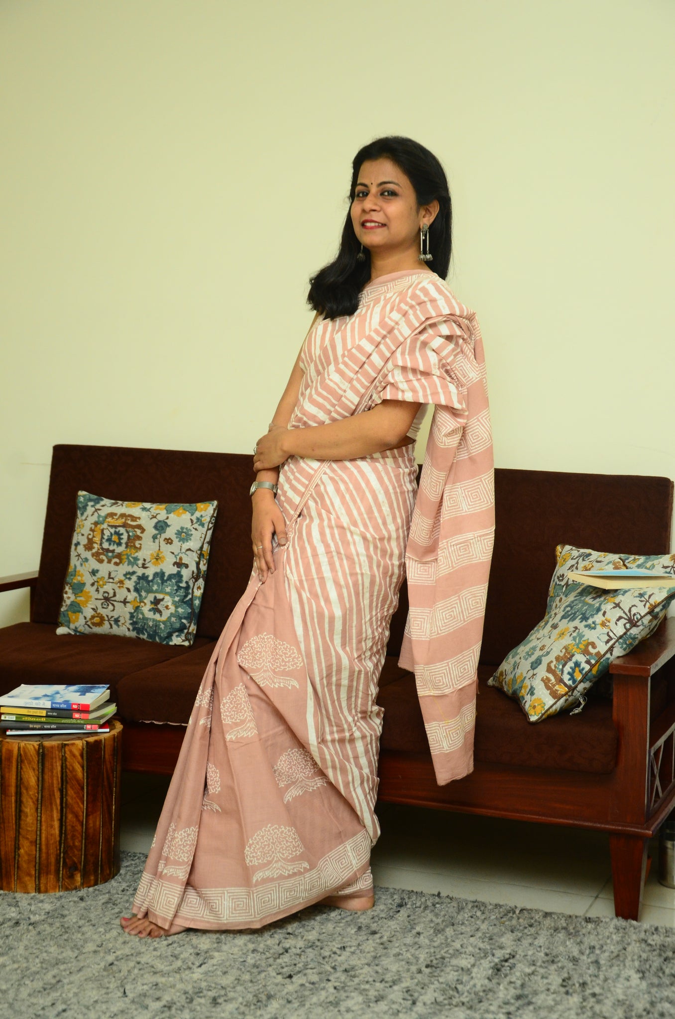 Kisse Kahaniya: Cheeku - Handblock Print Natural Dyed - Mulmul Cotton Saree