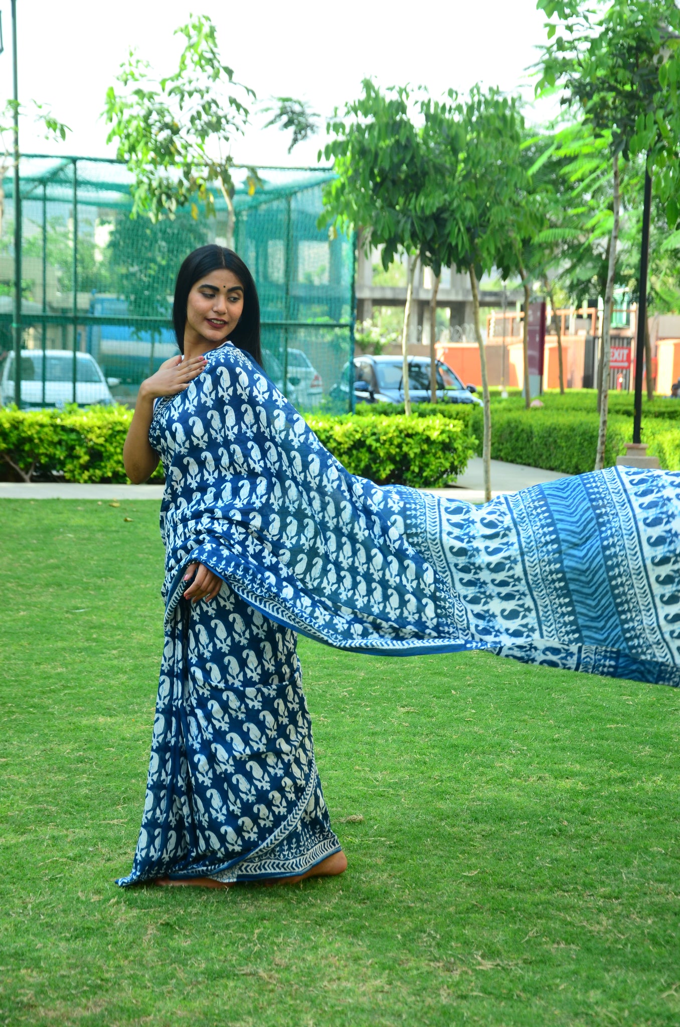 Ocean of Love - Indigo Collection  - Cotton Mulmul Bagru Saree