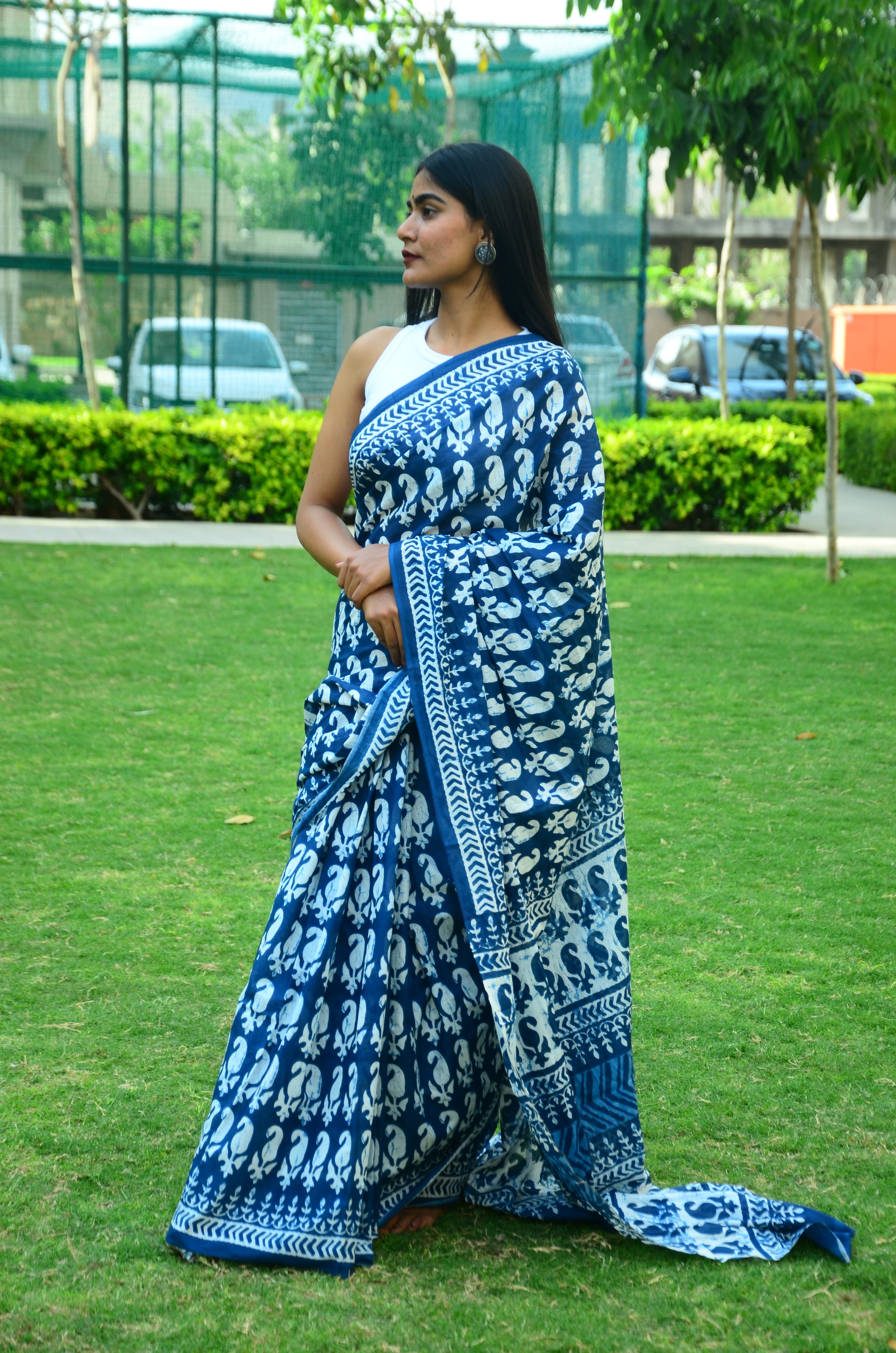 Ocean of Love - Indigo Collection  - Cotton Mulmul Bagru Saree