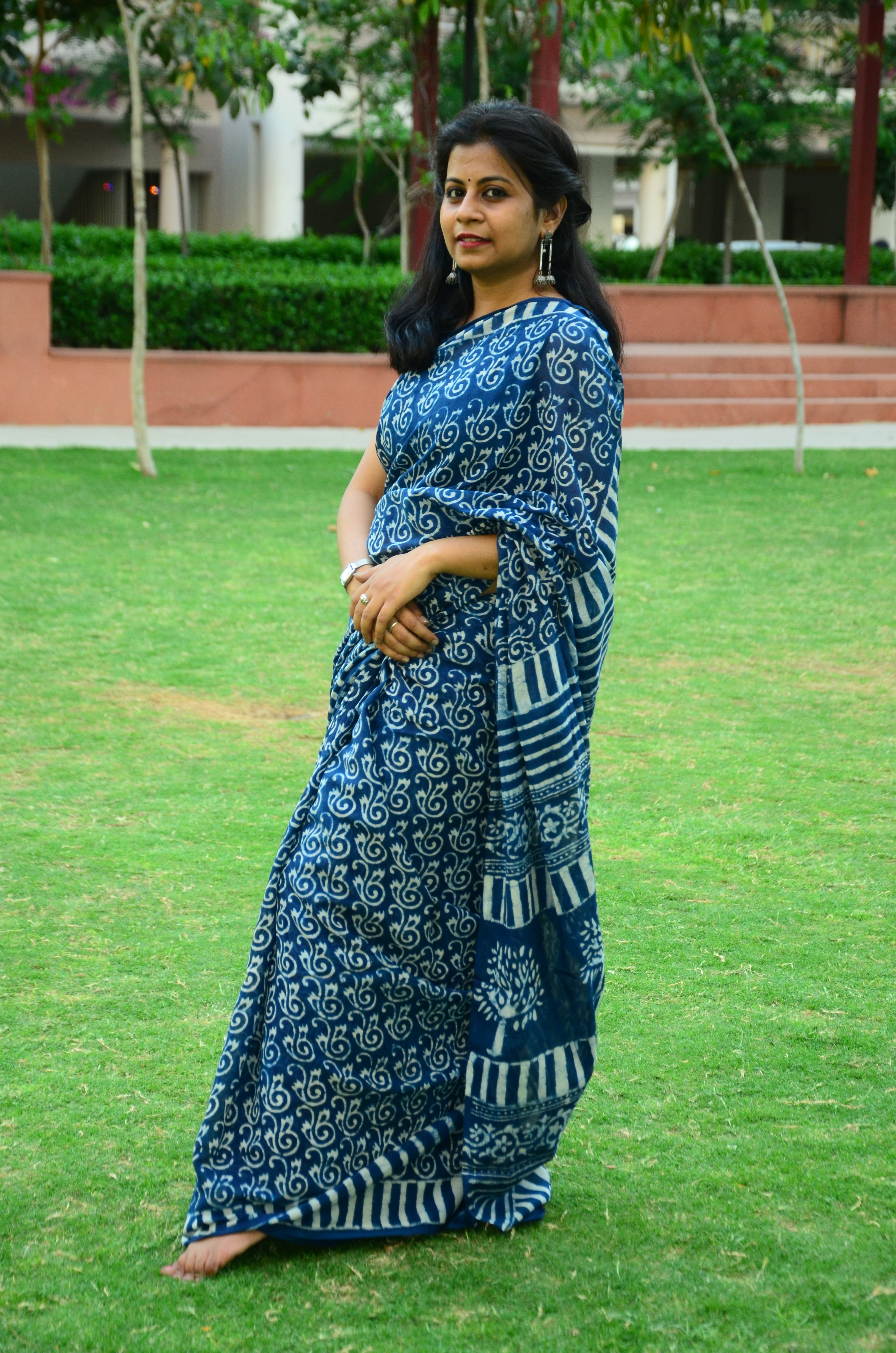 Dreamcatcher - Indigo Collection - Cotton Mulmul Dabu Saree