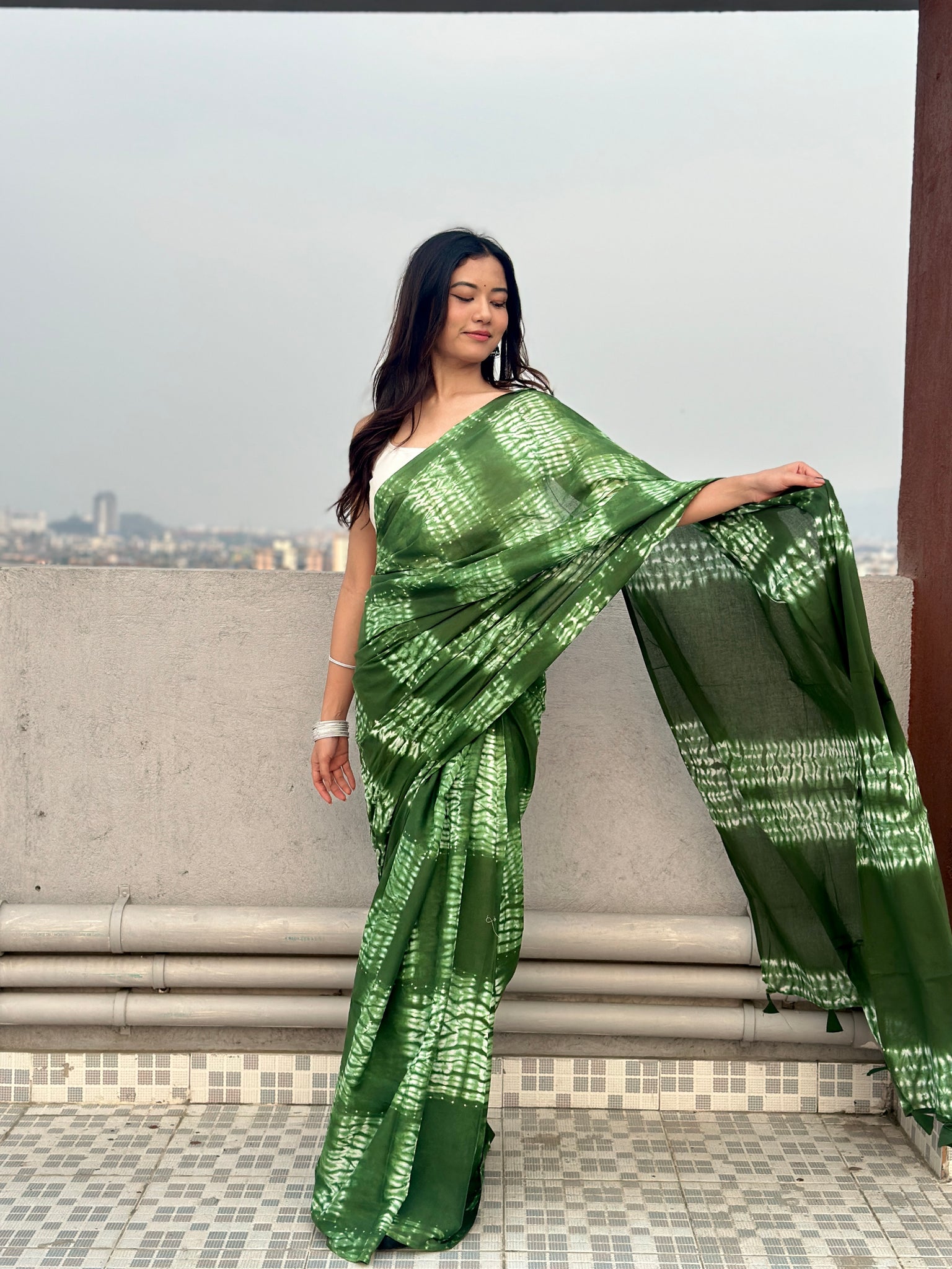 Dhaani- Tie & Dye Shibori Print Natural Dyed - Mulmul Cotton Saree
