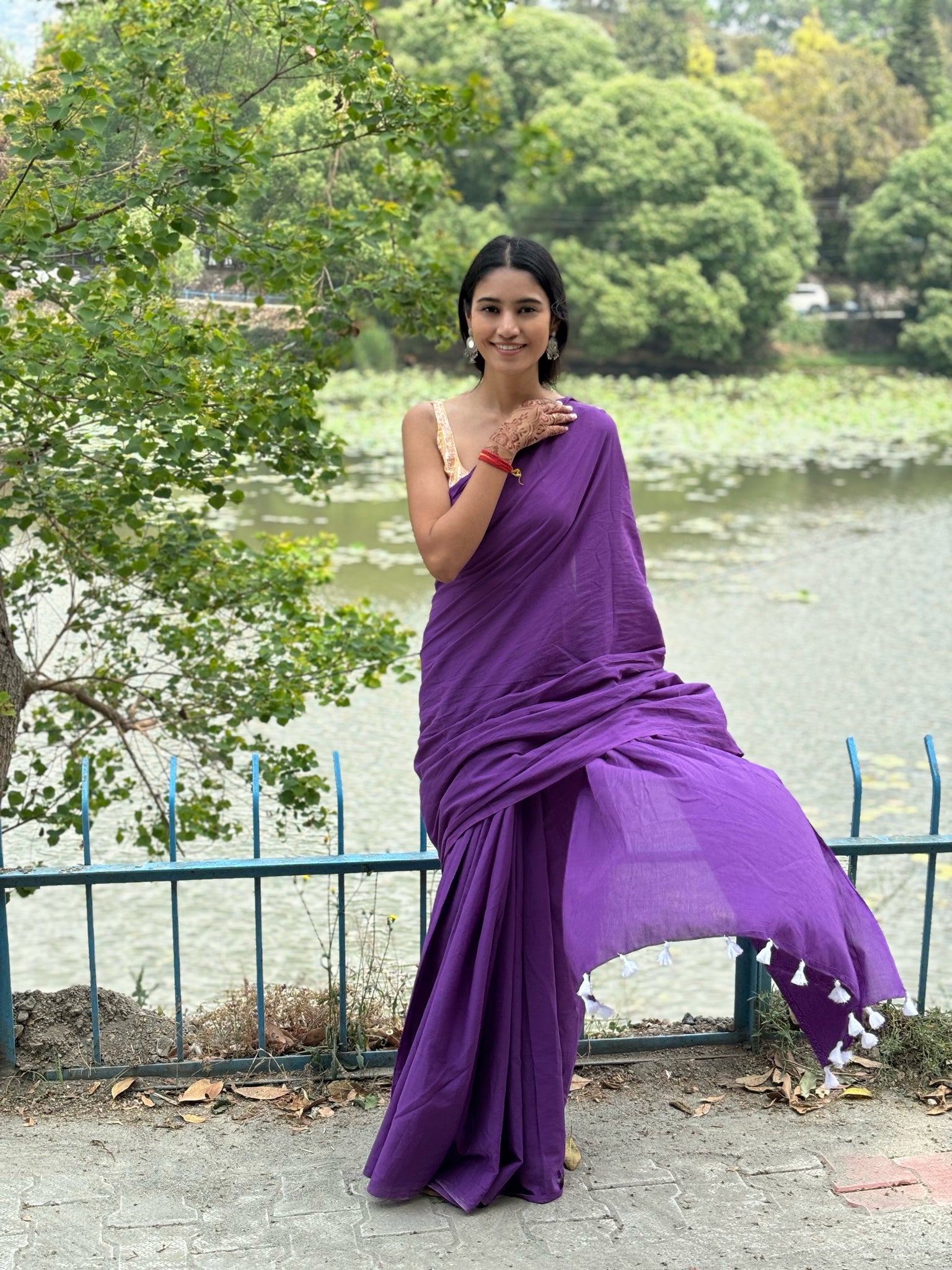 Purple Pyar - Plain Natural Dyed - Plain Mulmul Cotton Saree