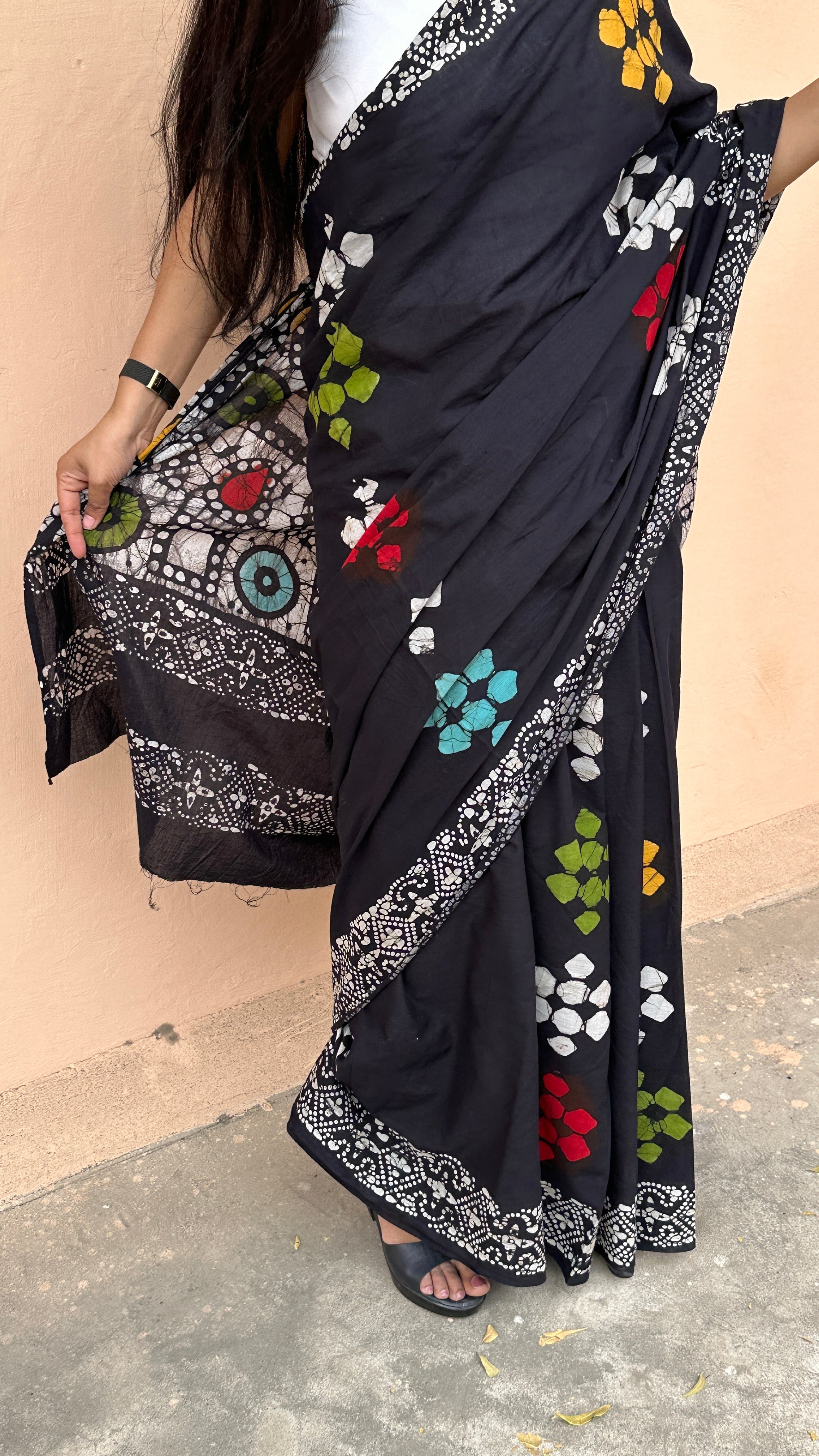 Be My Mystry - Mulmul Cotton Block Printed Black Saree