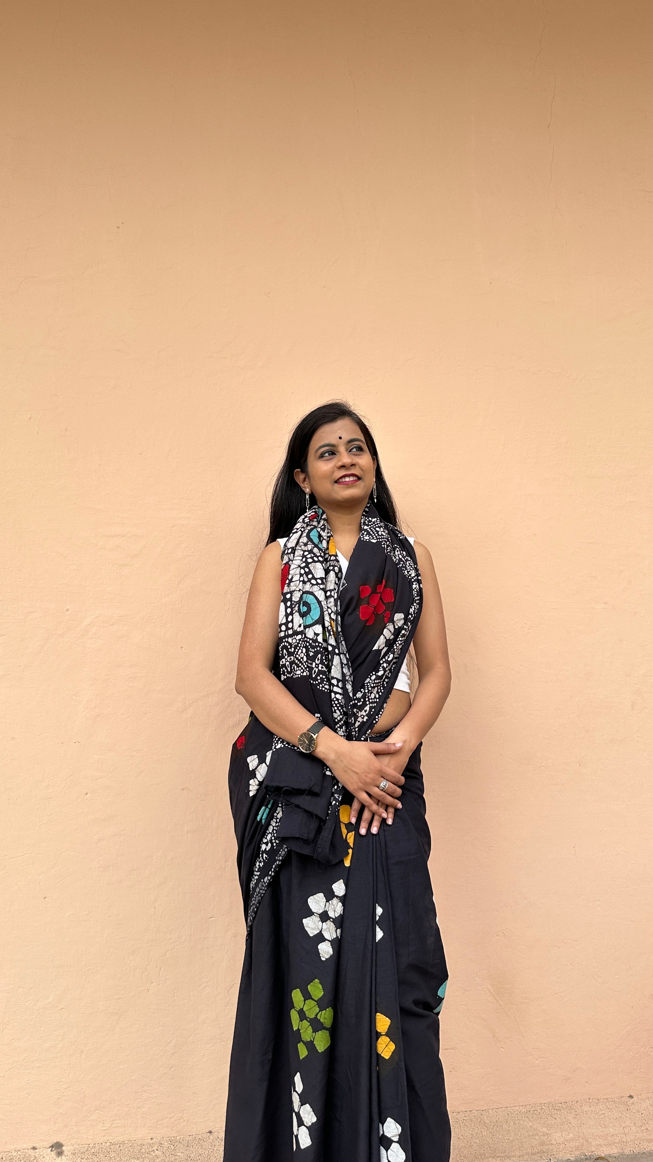 Be My Mystry - Mulmul Cotton Block Printed Black Saree