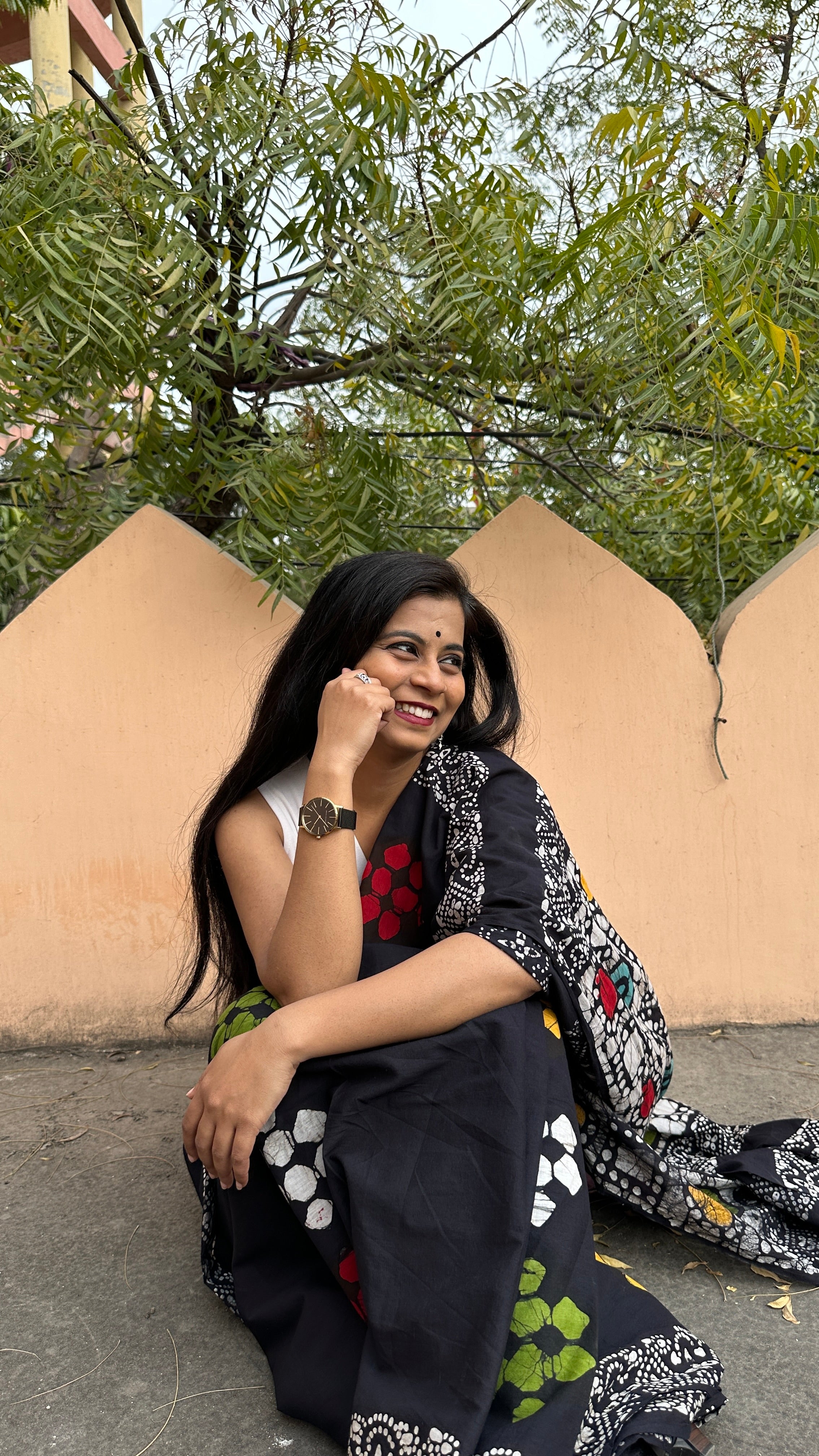 Be My Mystry - Mulmul Cotton Block Printed Black Saree