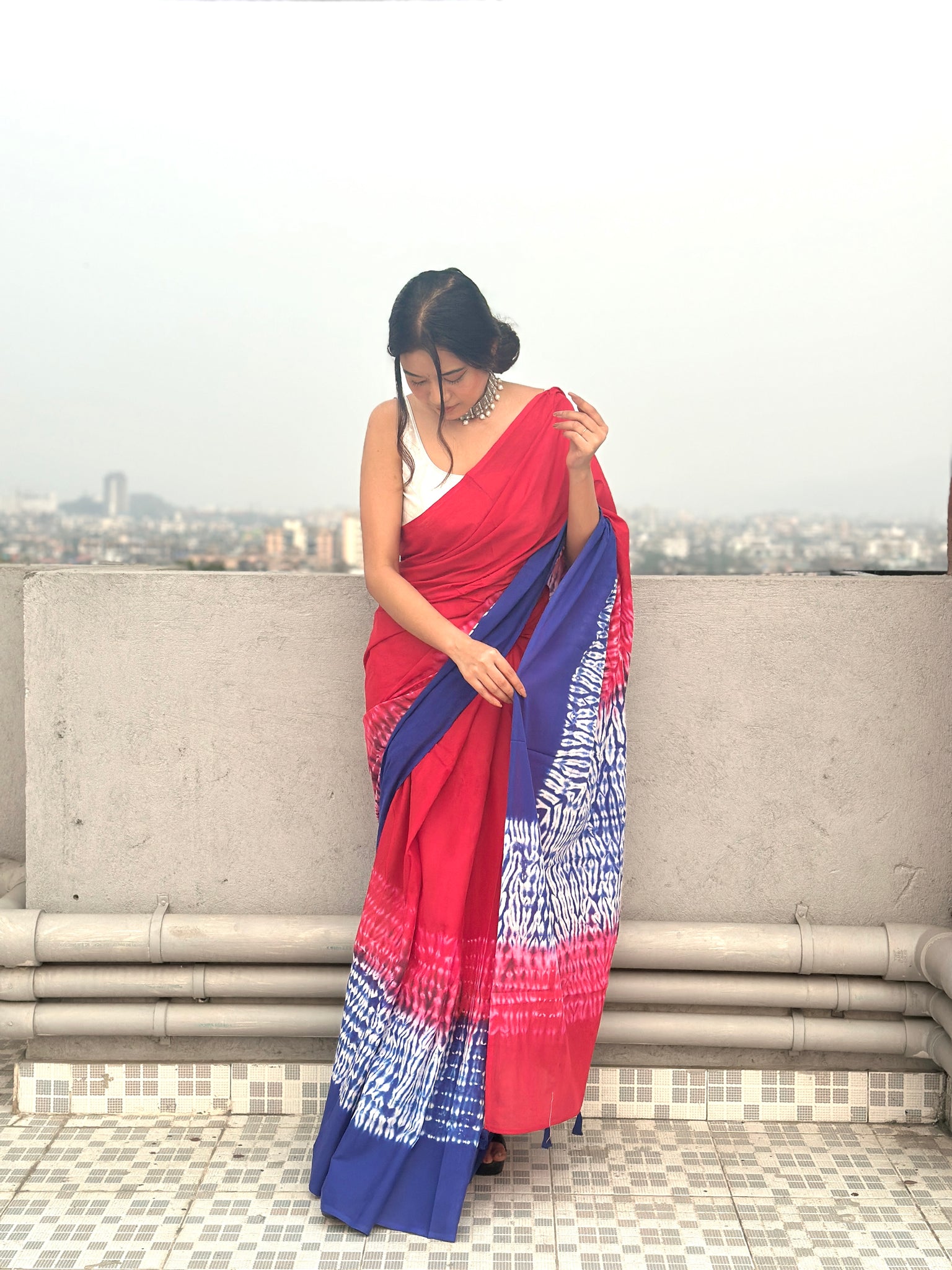 Gulmohar - Tie & Dye Shibori Print Natural Dyed - Mulmul Cotton Saree