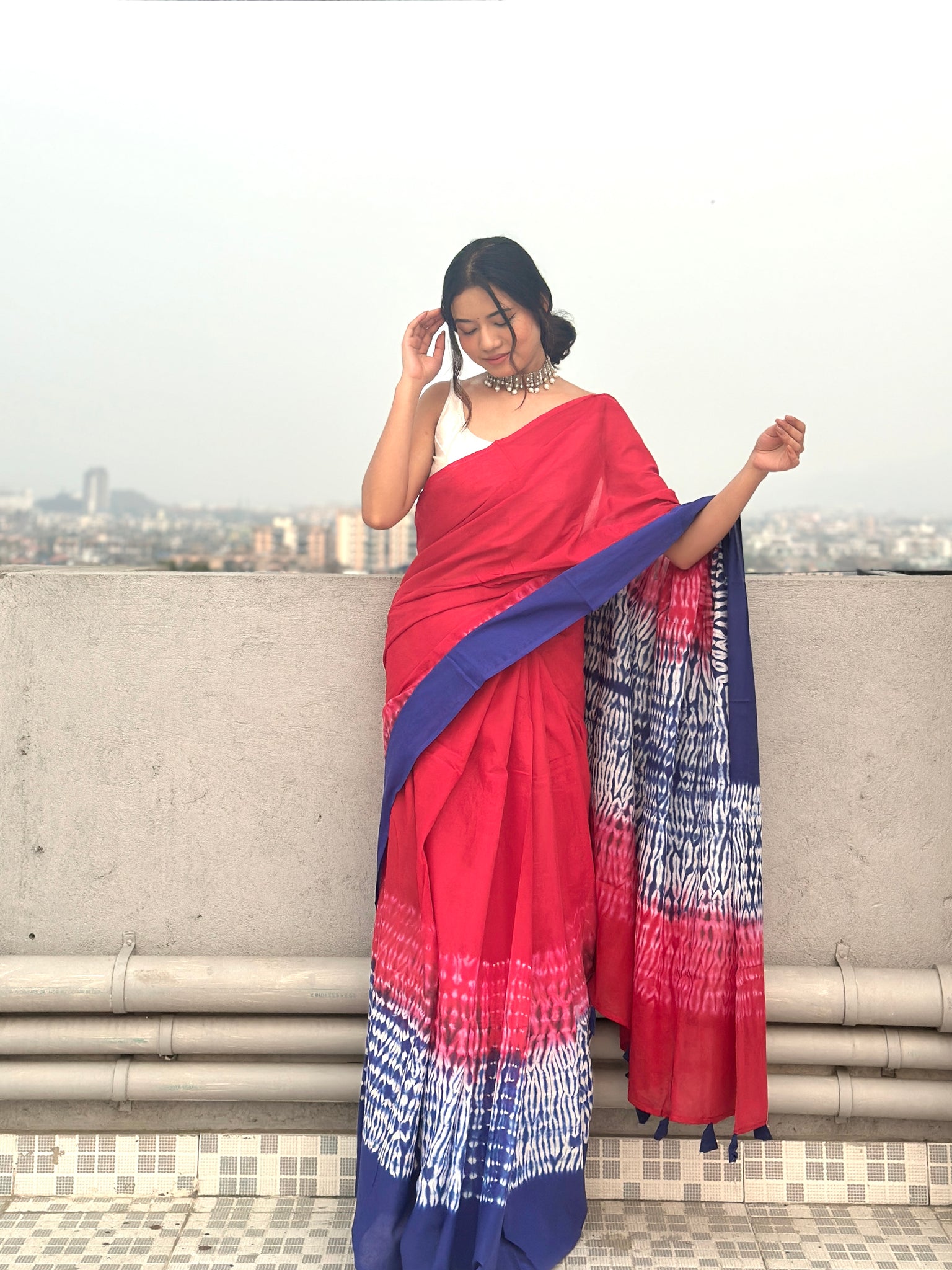 Gulmohar - Tie & Dye Shibori Print Natural Dyed - Mulmul Cotton Saree