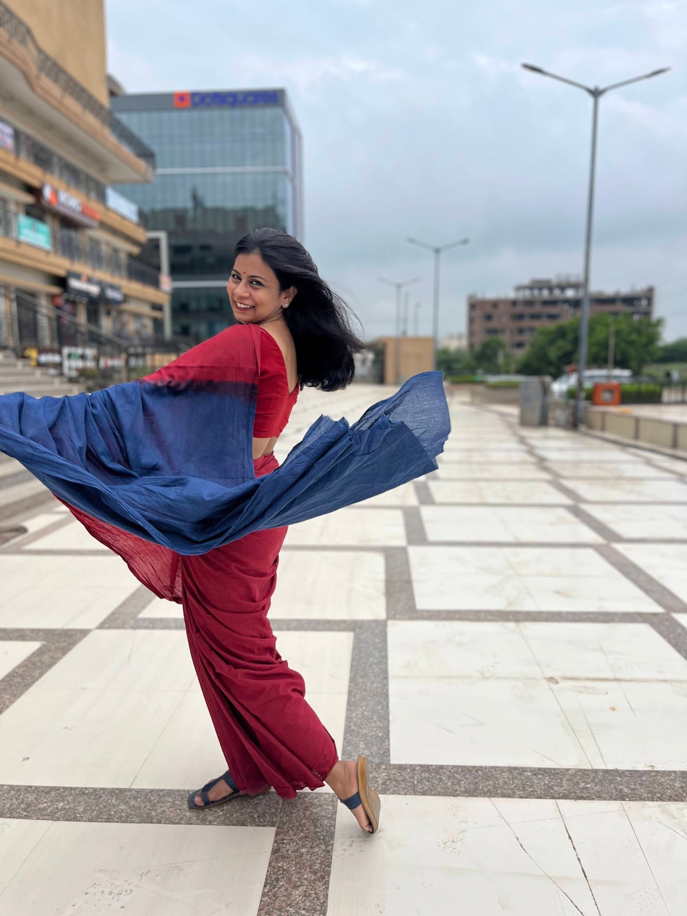 Work Wife & Sabrang (Red & Blue) - Pack Of 2 Sarees - Handblock Cotton Mulmul Sarees