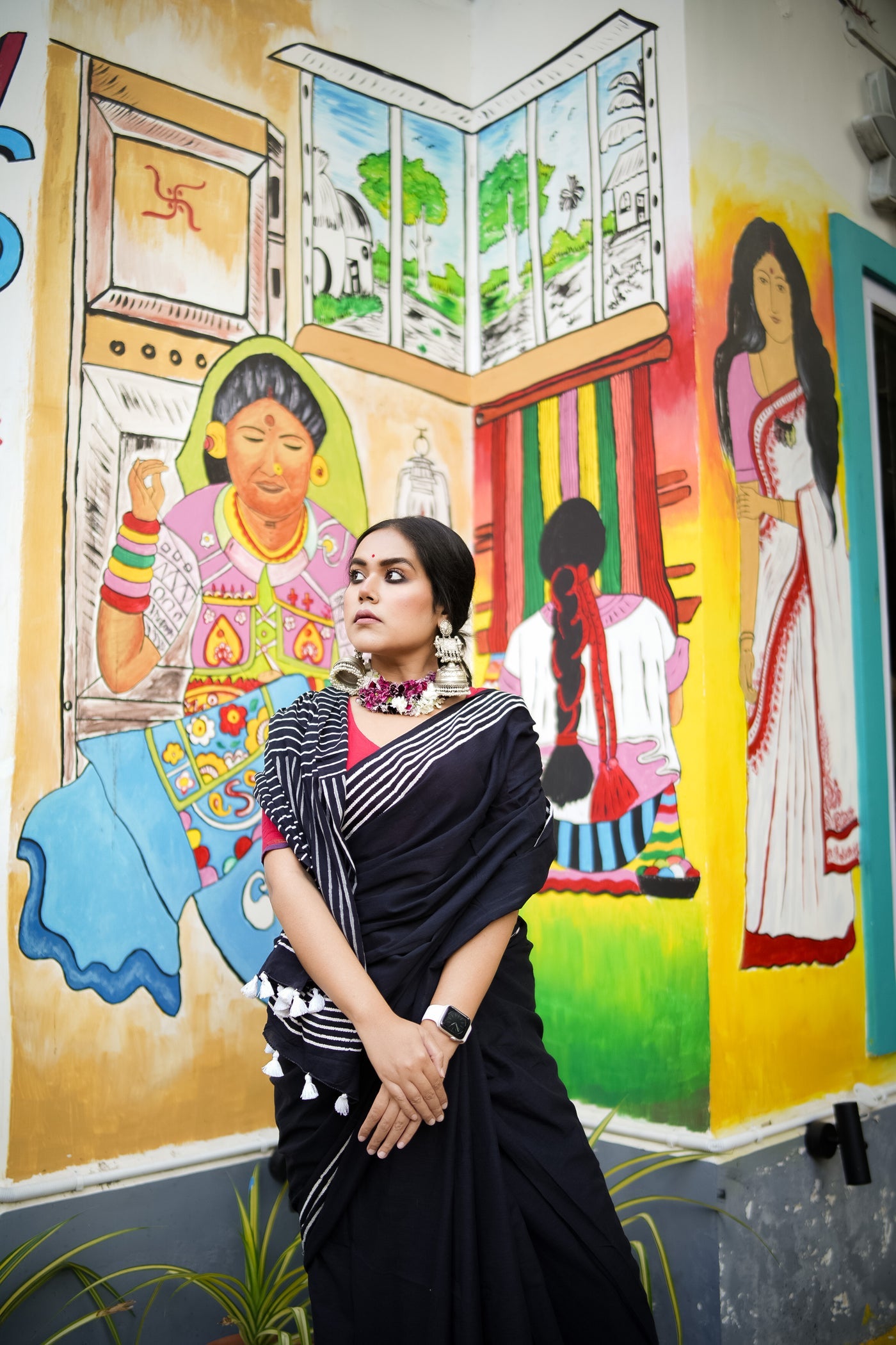 Coal Black & Taabeera - Pack Of 2 Sarees - Handblock Cotton Mulmul Sarees