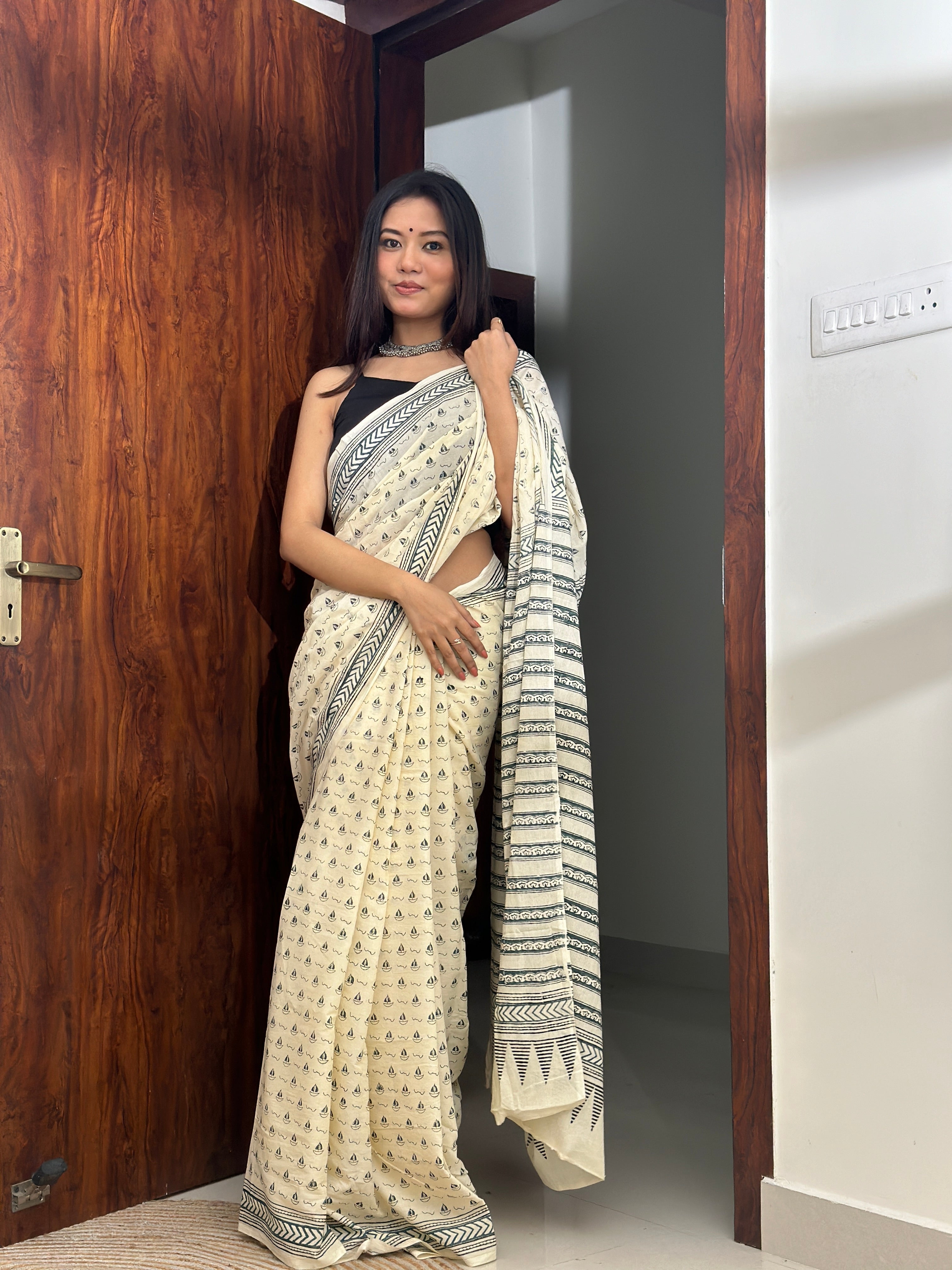 Kagaj ki kashti - My Little Boat Cotton Mulmul Saree