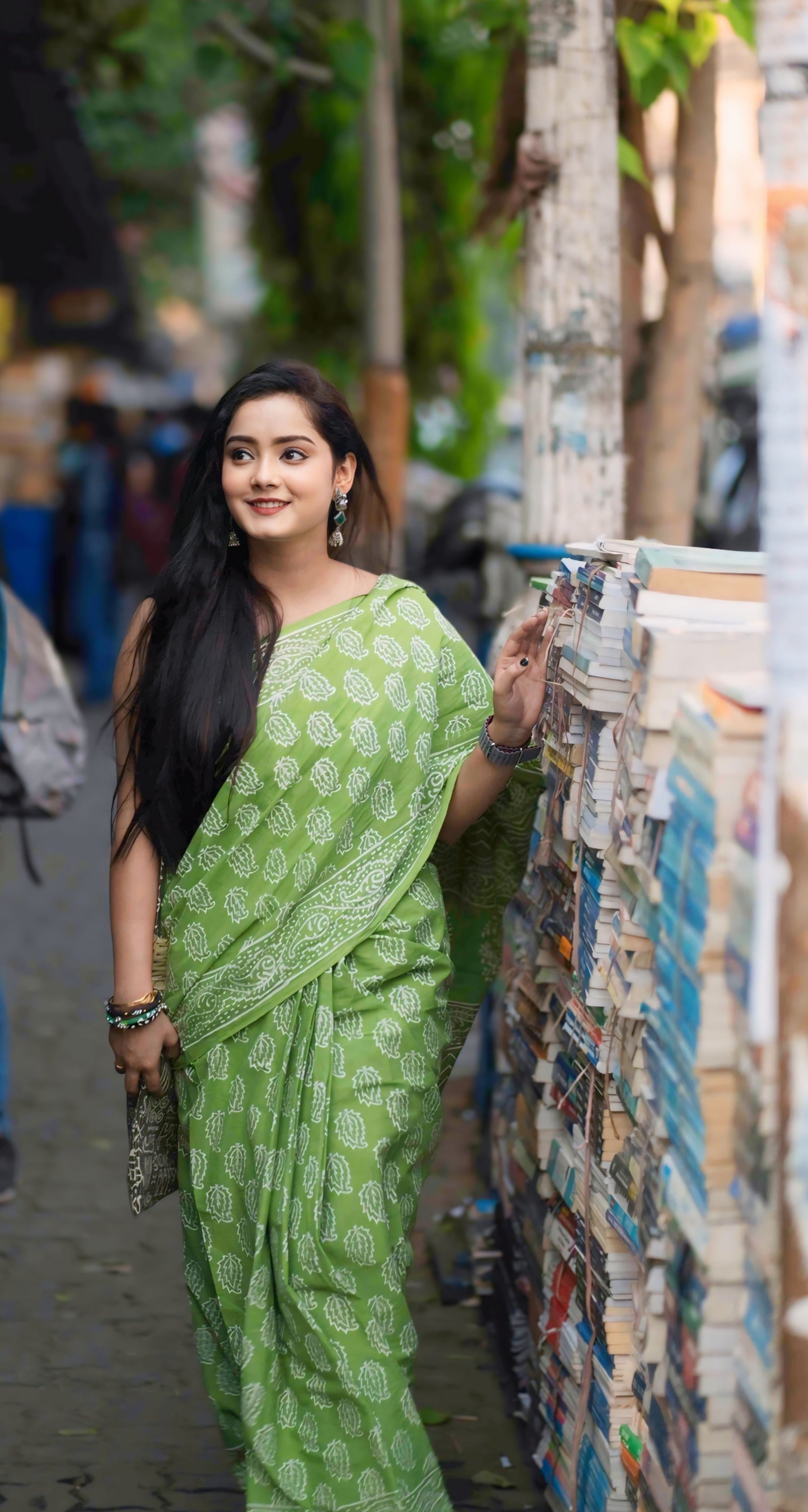 Summer Vacation Collection - Katchi Kairy - Handblock Print Natural Dyed - Mulmul Cotton Saree