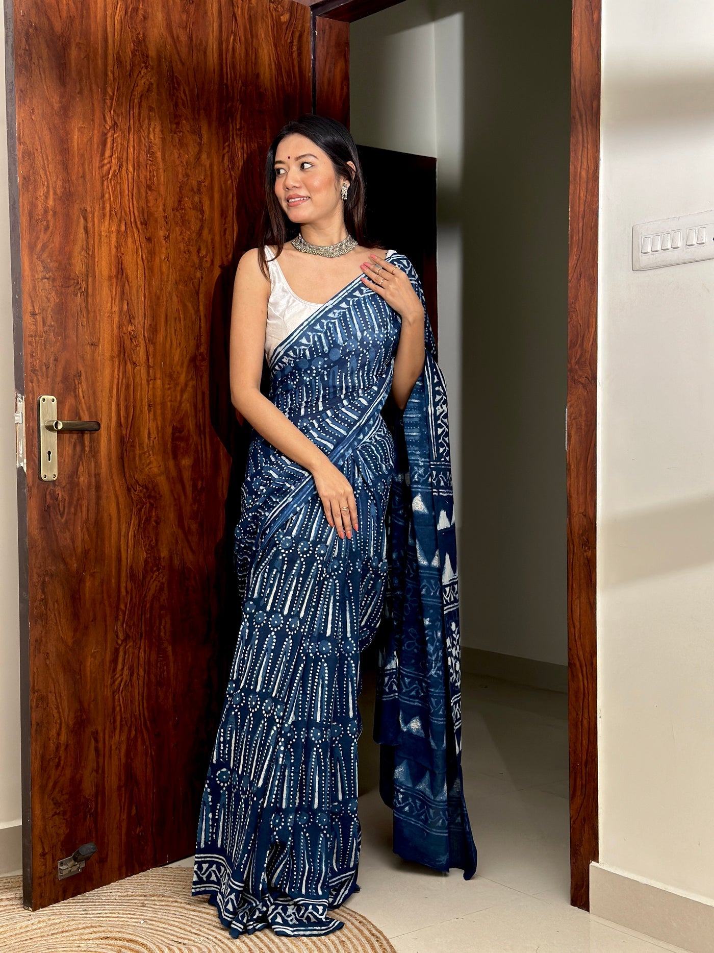 Mera Wala Pink & Indigo Light - Pack Of 2 Sarees - Handblock Cotton Mulmul Sarees