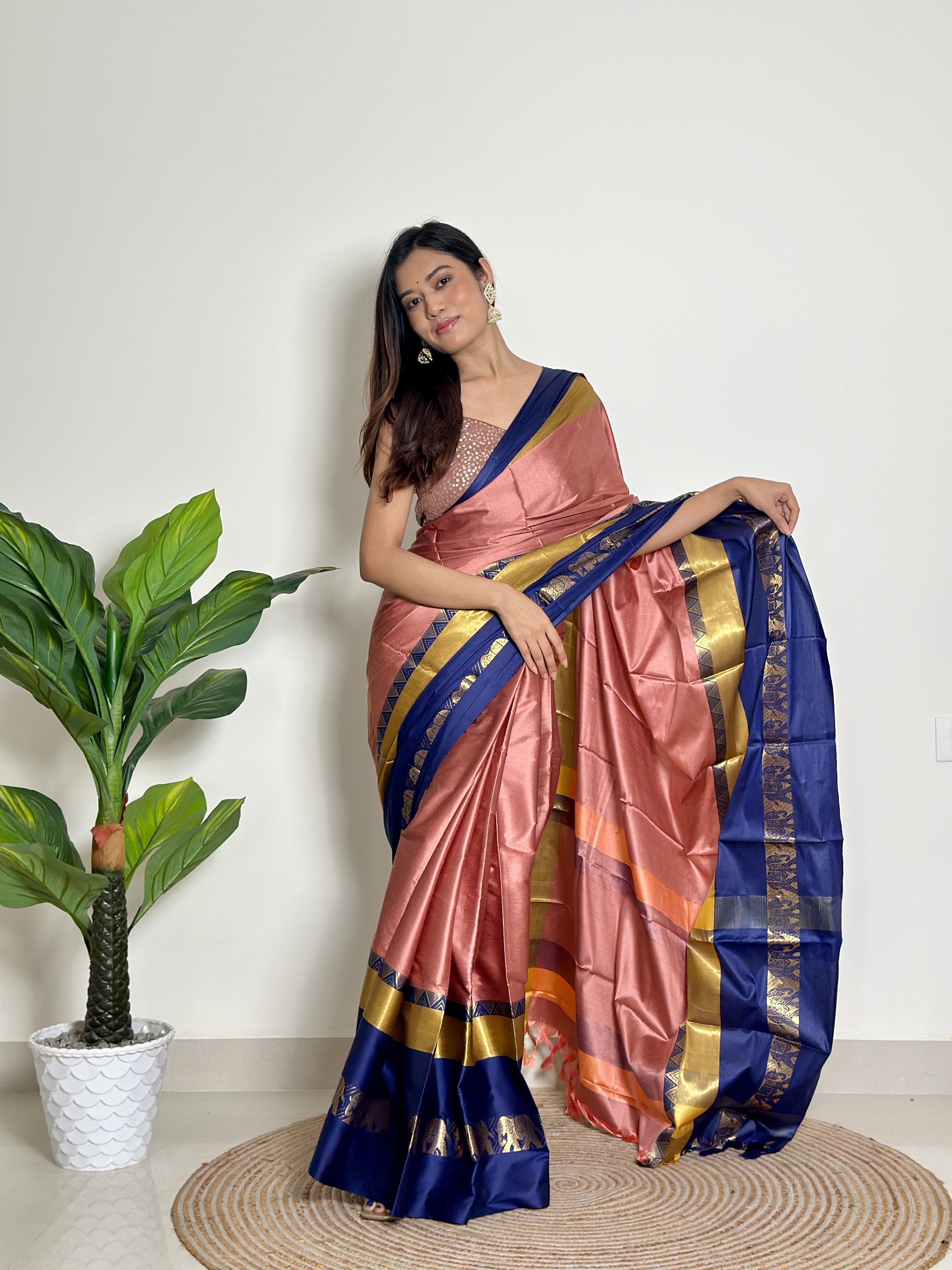 Copper Pink  - Handwoven - Silk Saree