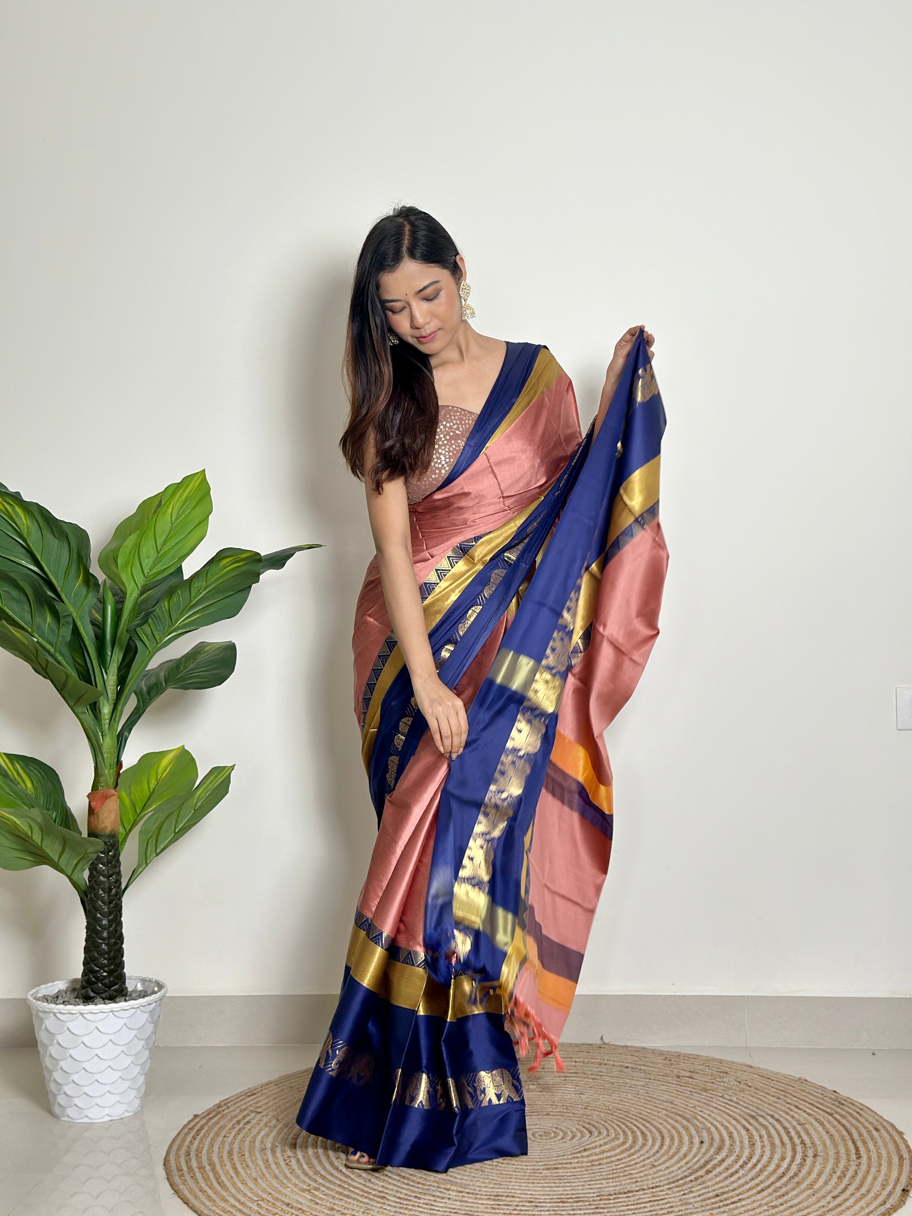 Copper Pink  - Handwoven - Silk Saree