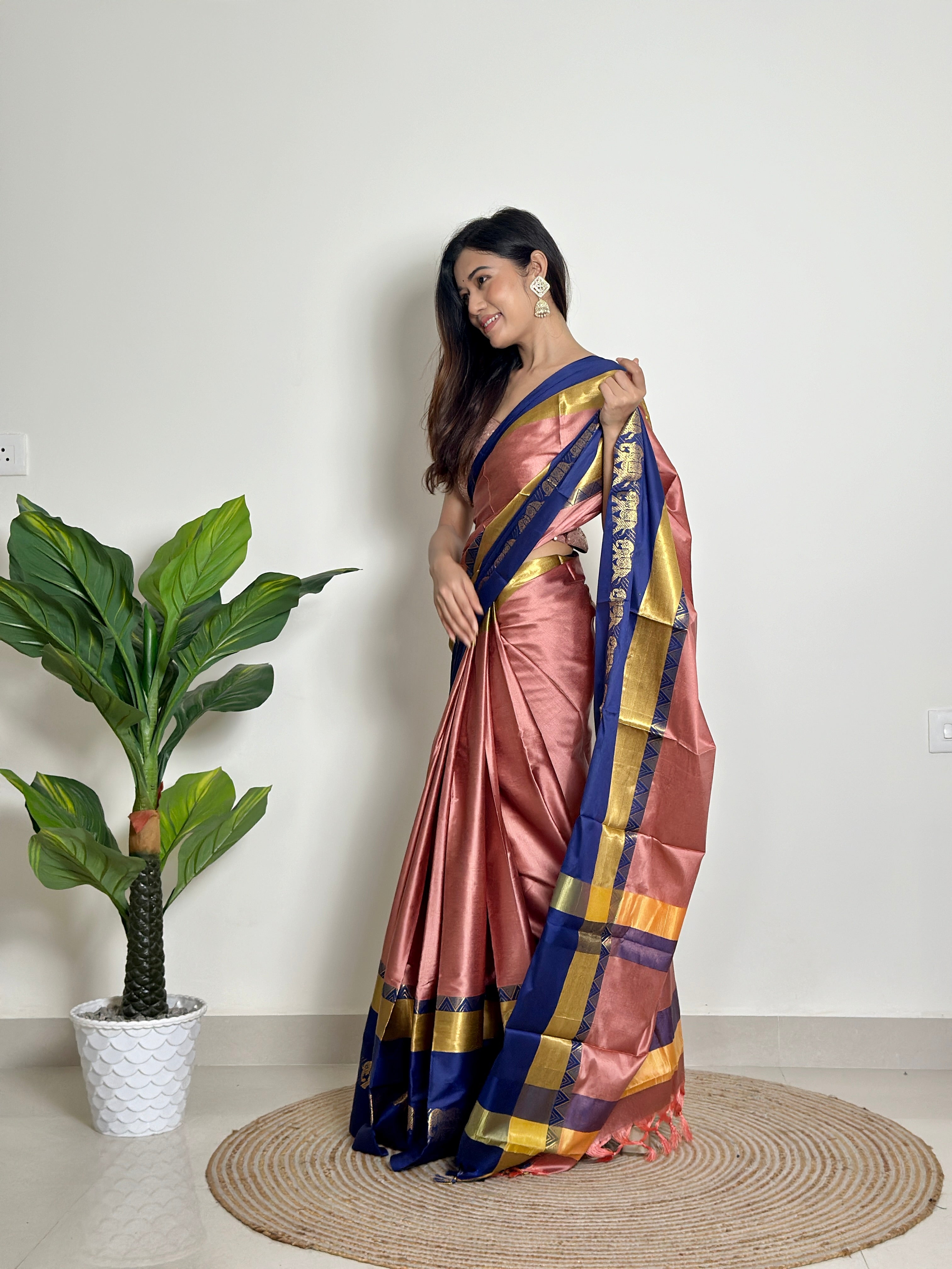 Copper Pink  - Handwoven - Silk Saree