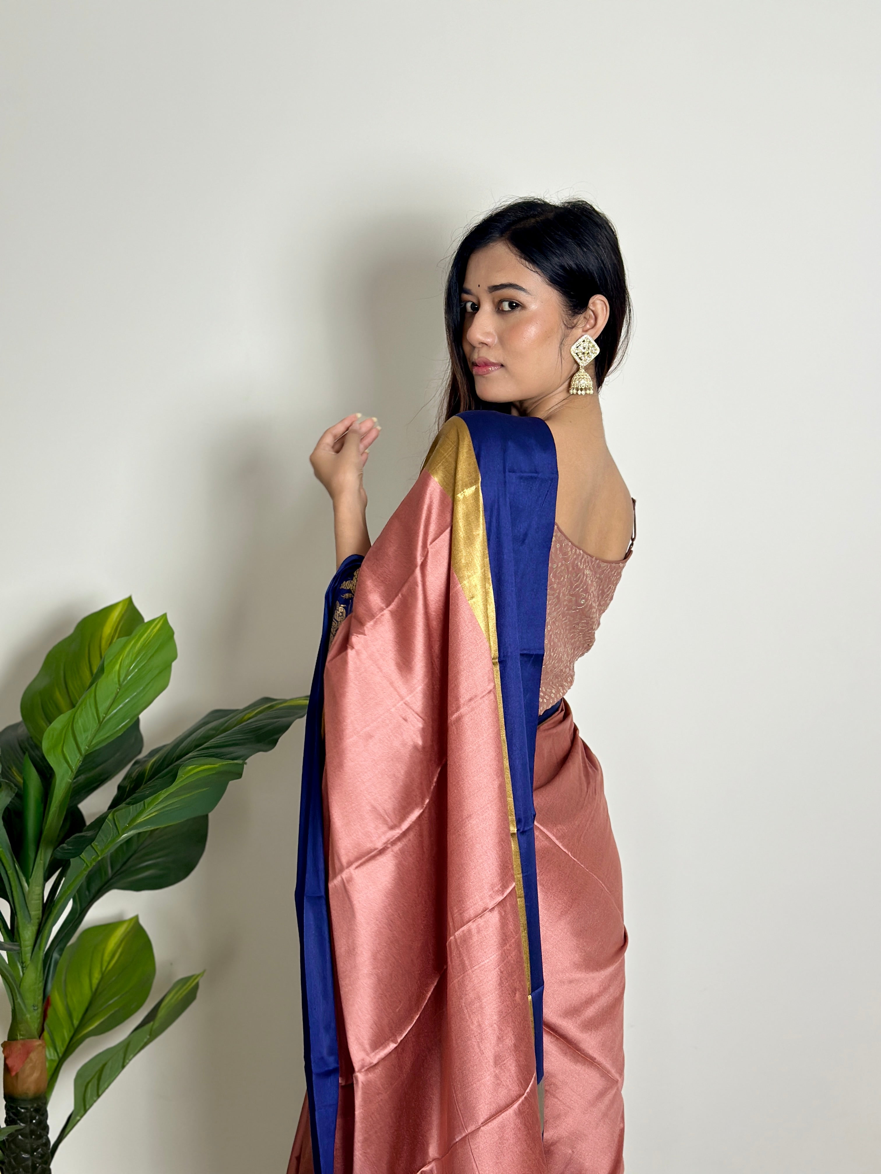 Copper Pink  - Handwoven - Silk Saree