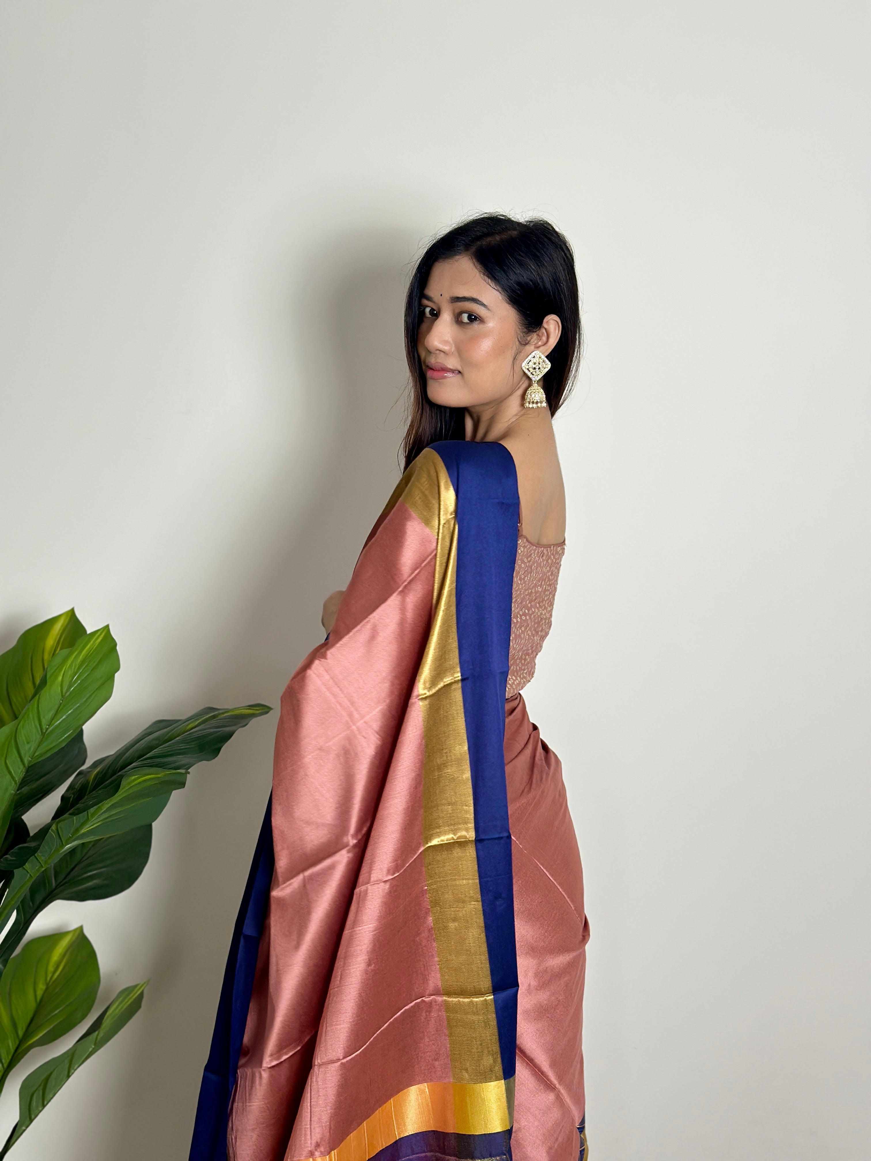 Copper Pink  - Handwoven - Silk Saree