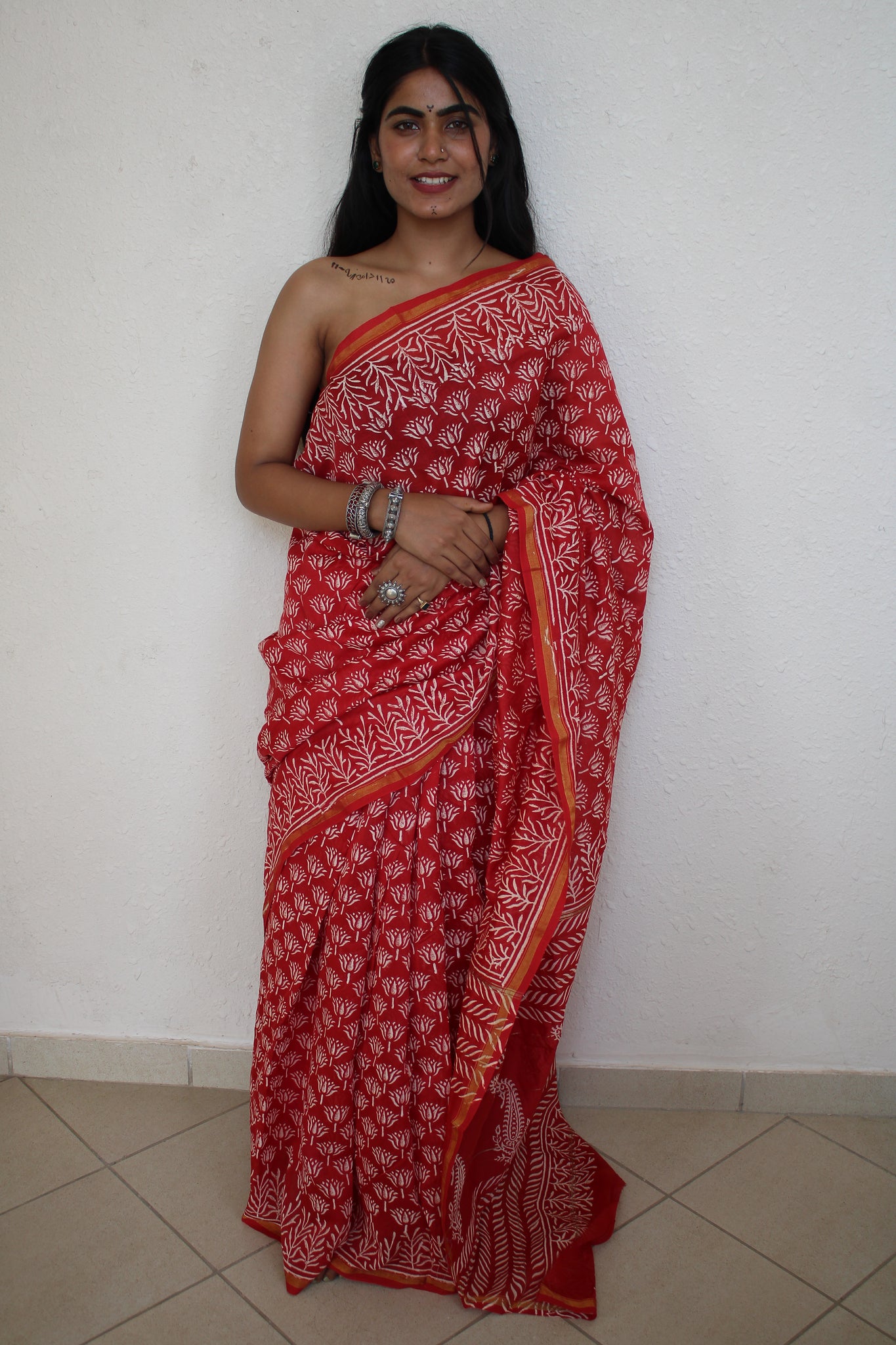 Oindrilla - Bagru Natural Dyes Handblock Printed - Chanderi Silk Saree