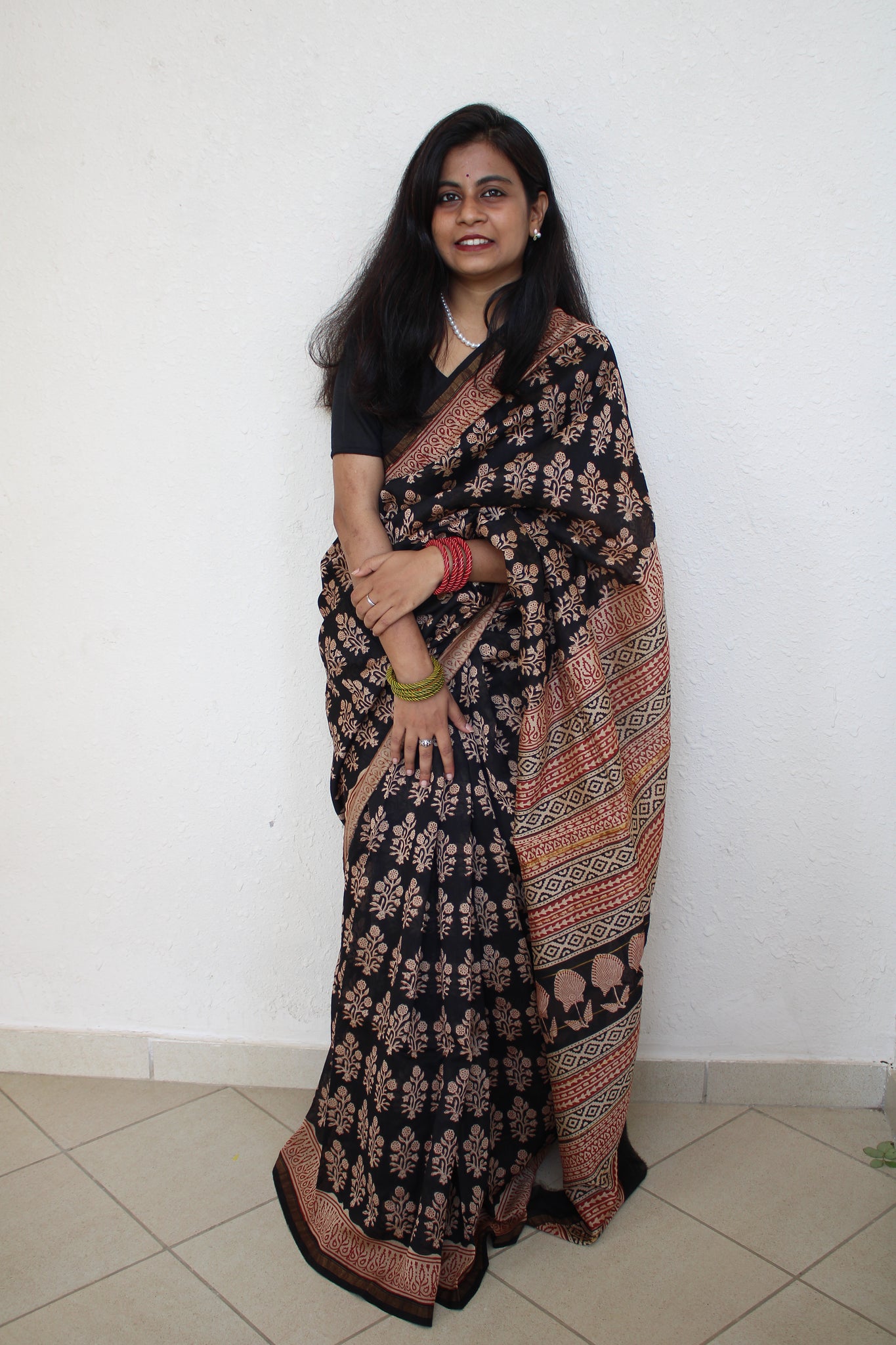 Ambika - Bagru Natural Dyes Handblock Printed - Chanderi Silk Saree