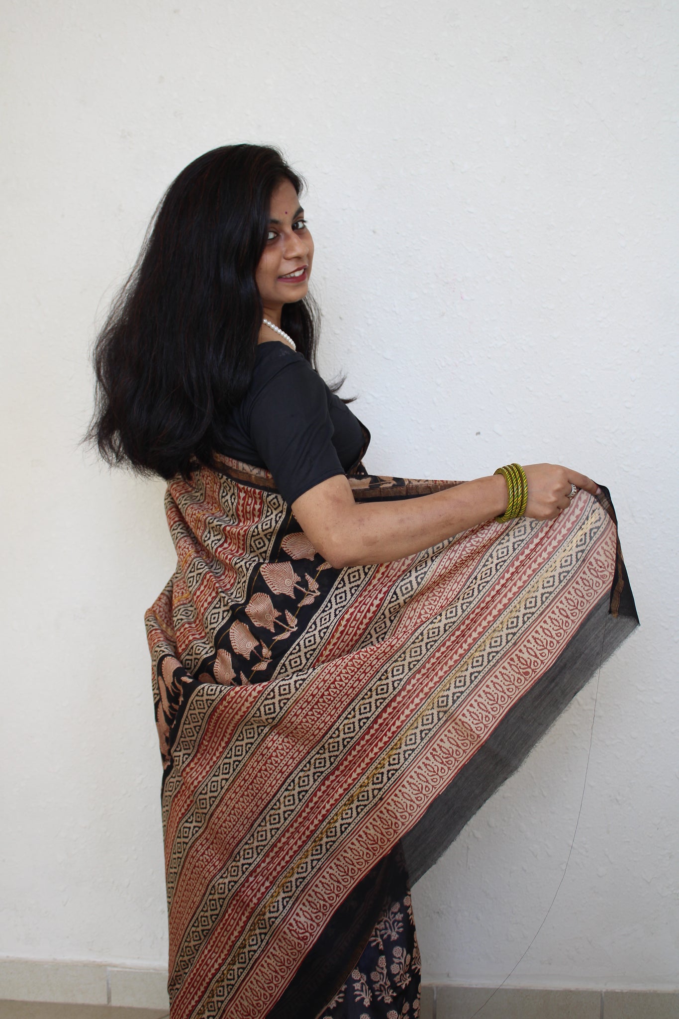 Ambika - Bagru Natural Dyes Handblock Printed - Chanderi Silk Saree